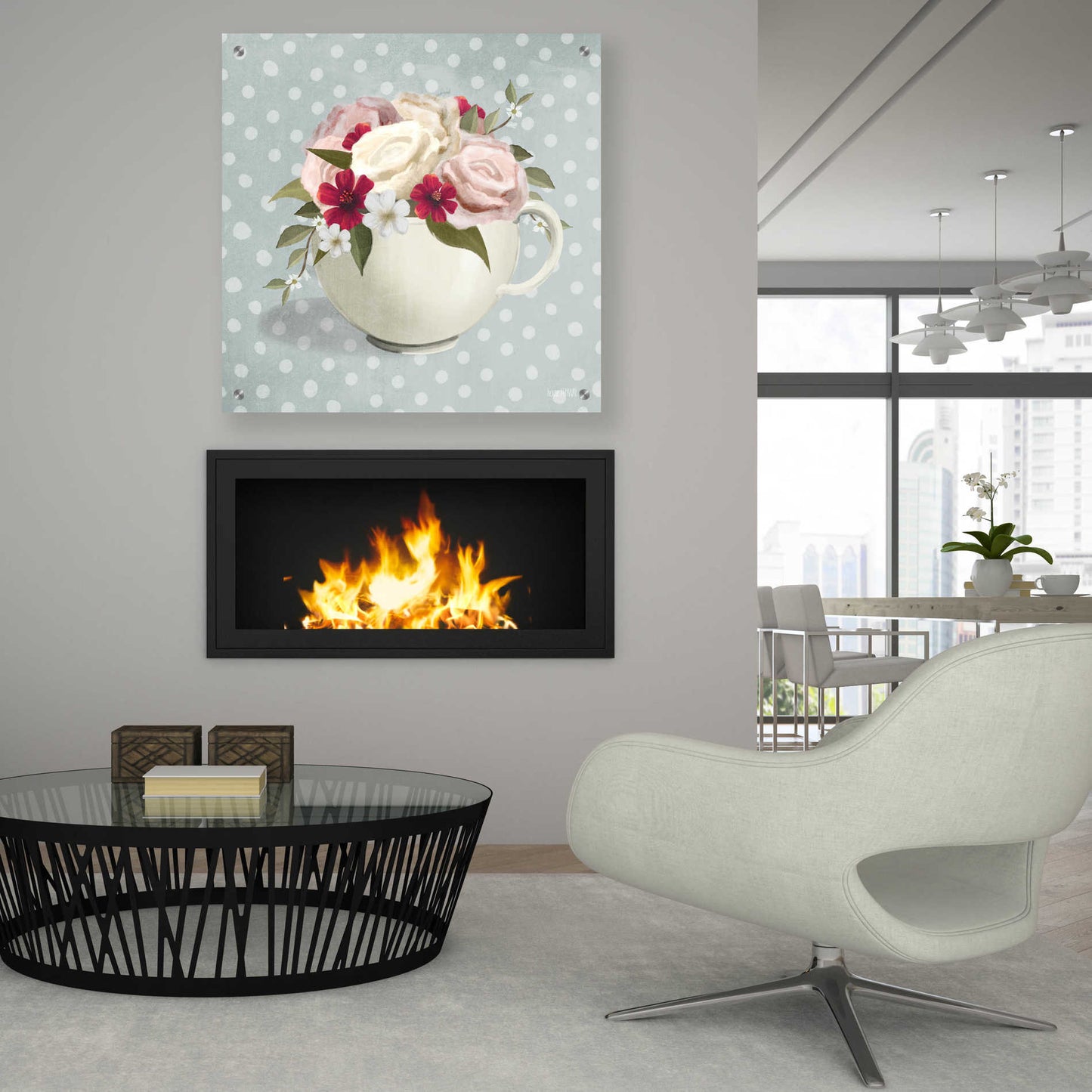 Epic Art 'Polka Dot Coffee-Tea Rose' by House Fenway, Acrylic Glass Wall Art,36x36