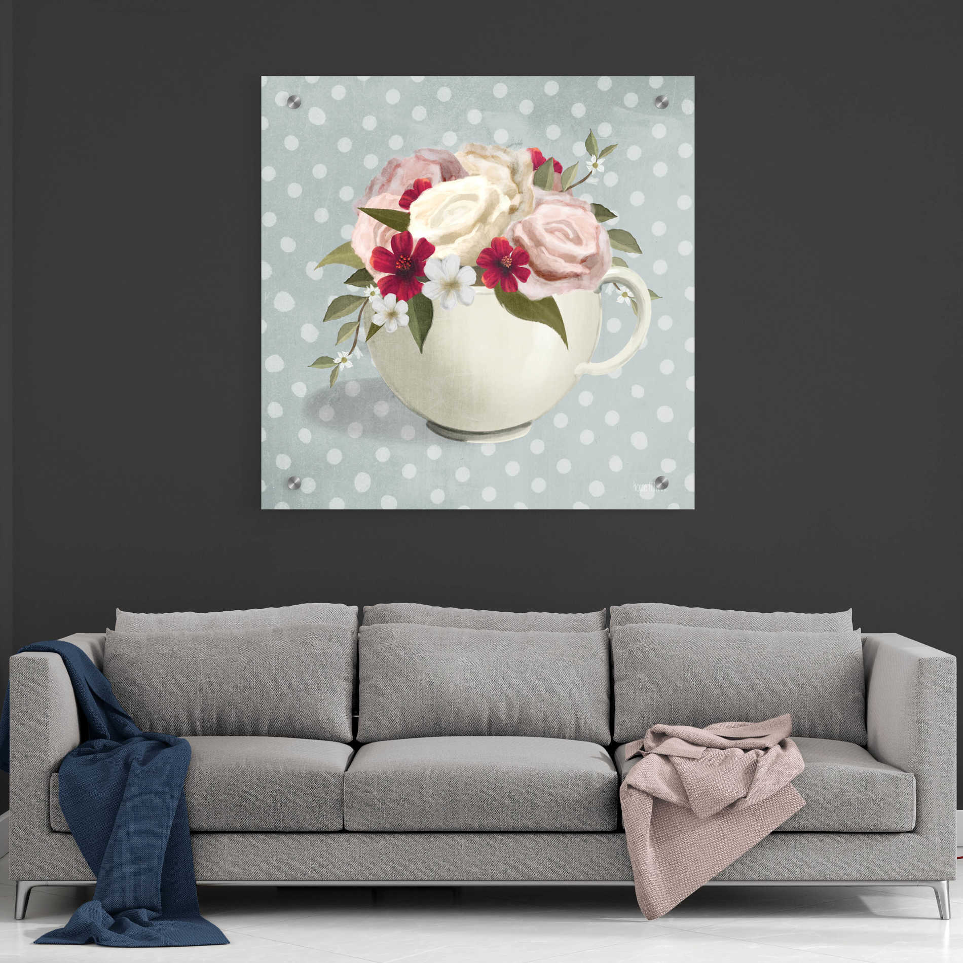 Epic Art 'Polka Dot Coffee-Tea Rose' by House Fenway, Acrylic Glass Wall Art,36x36