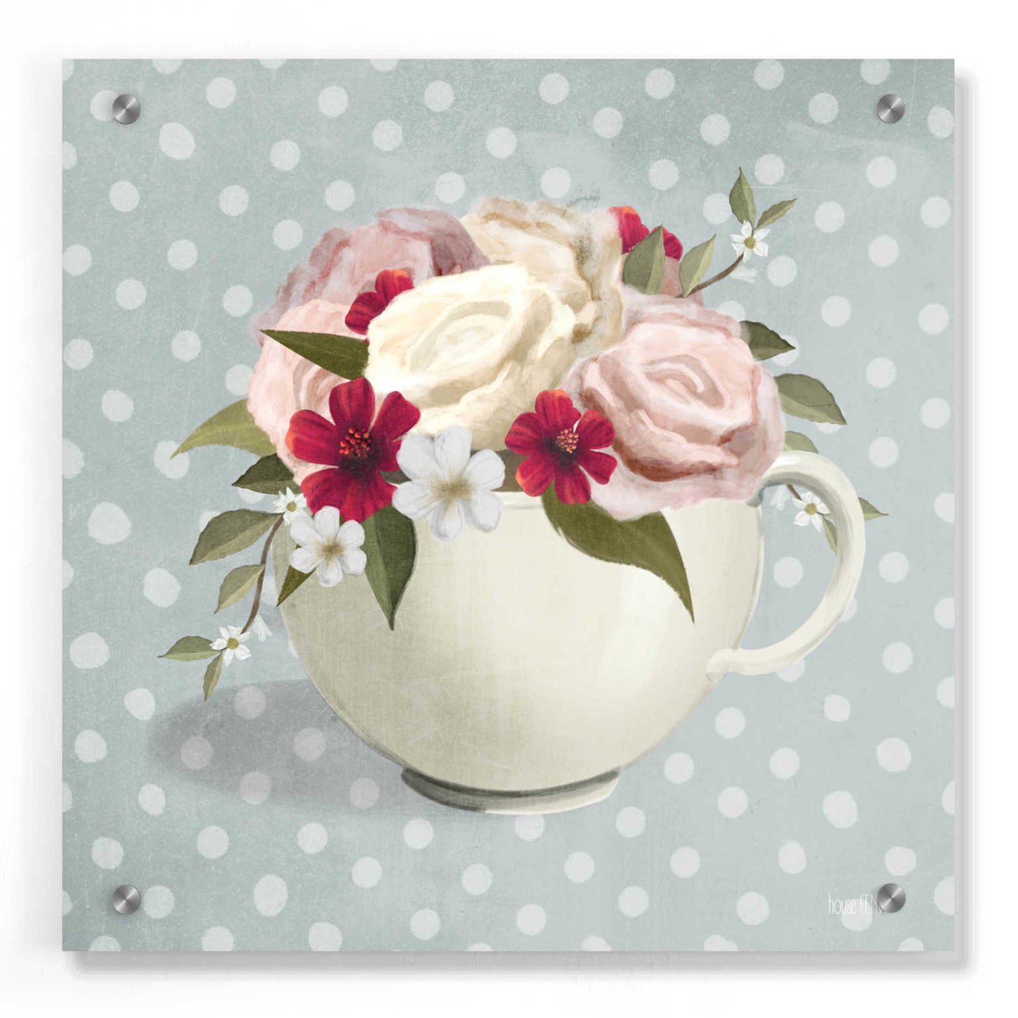 Epic Art 'Polka Dot Coffee-Tea Rose' by House Fenway, Acrylic Glass Wall Art,36x36