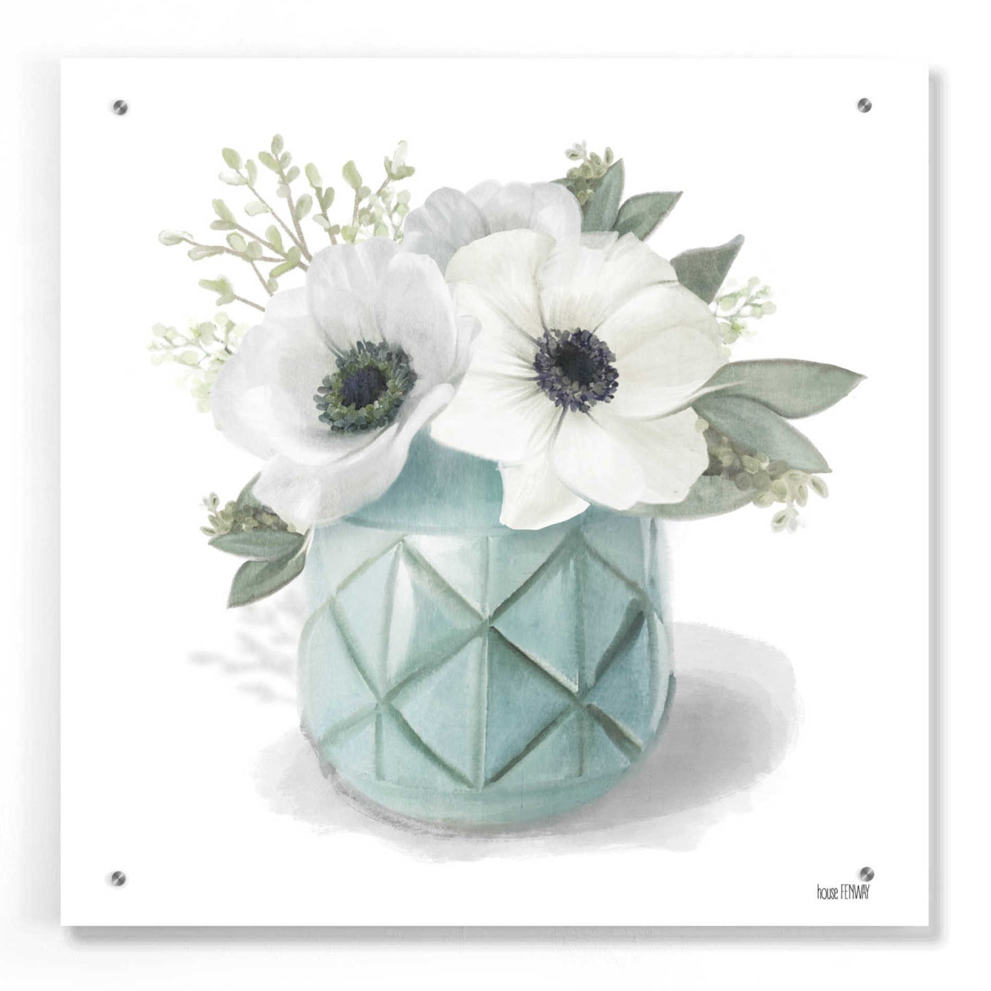 Epic Art 'Winter Anemones-Blue' by House Fenway, Acrylic Glass Wall Art,24x24