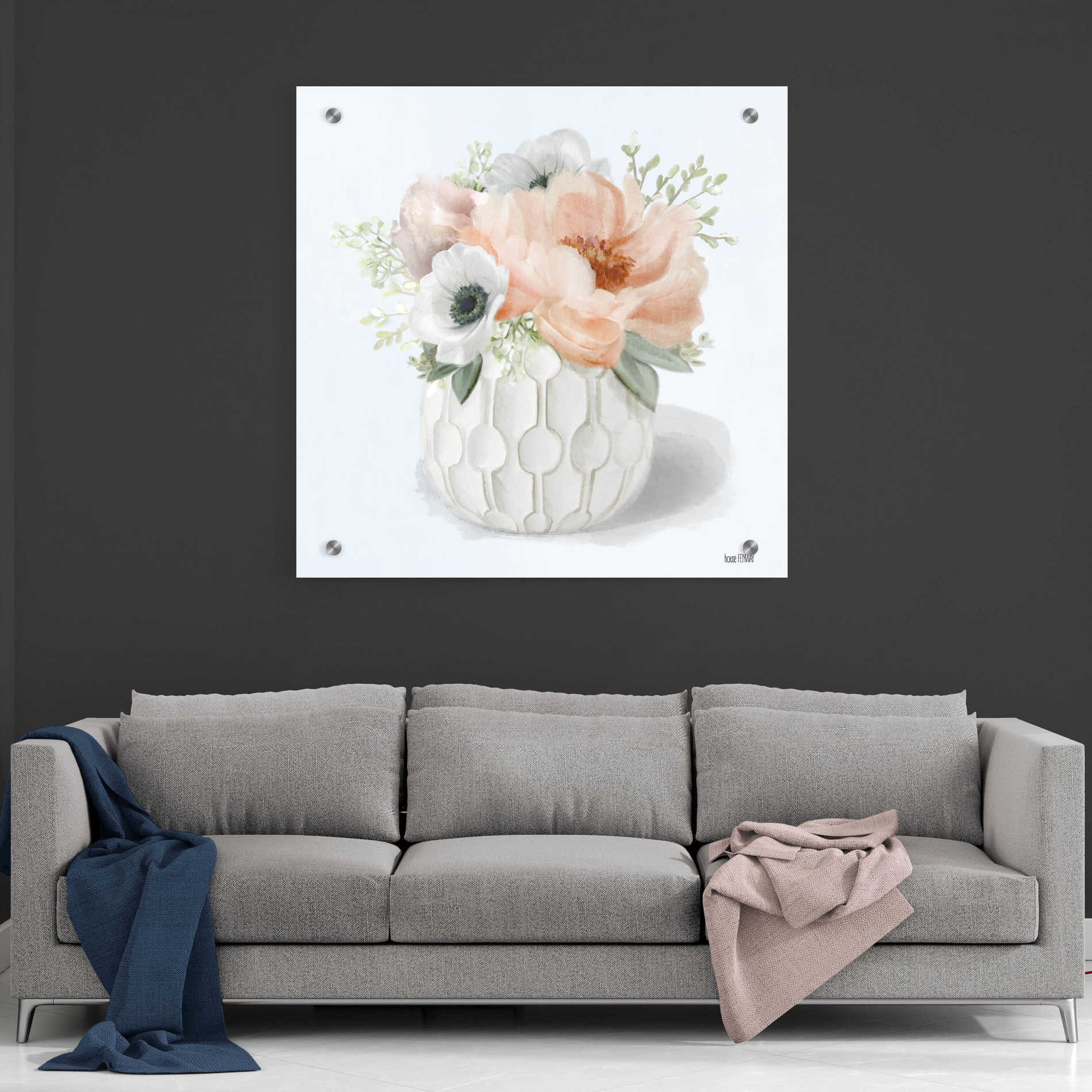 Epic Art 'Winter Anemones-Pink' by House Fenway, Acrylic Glass Wall Art,36x36