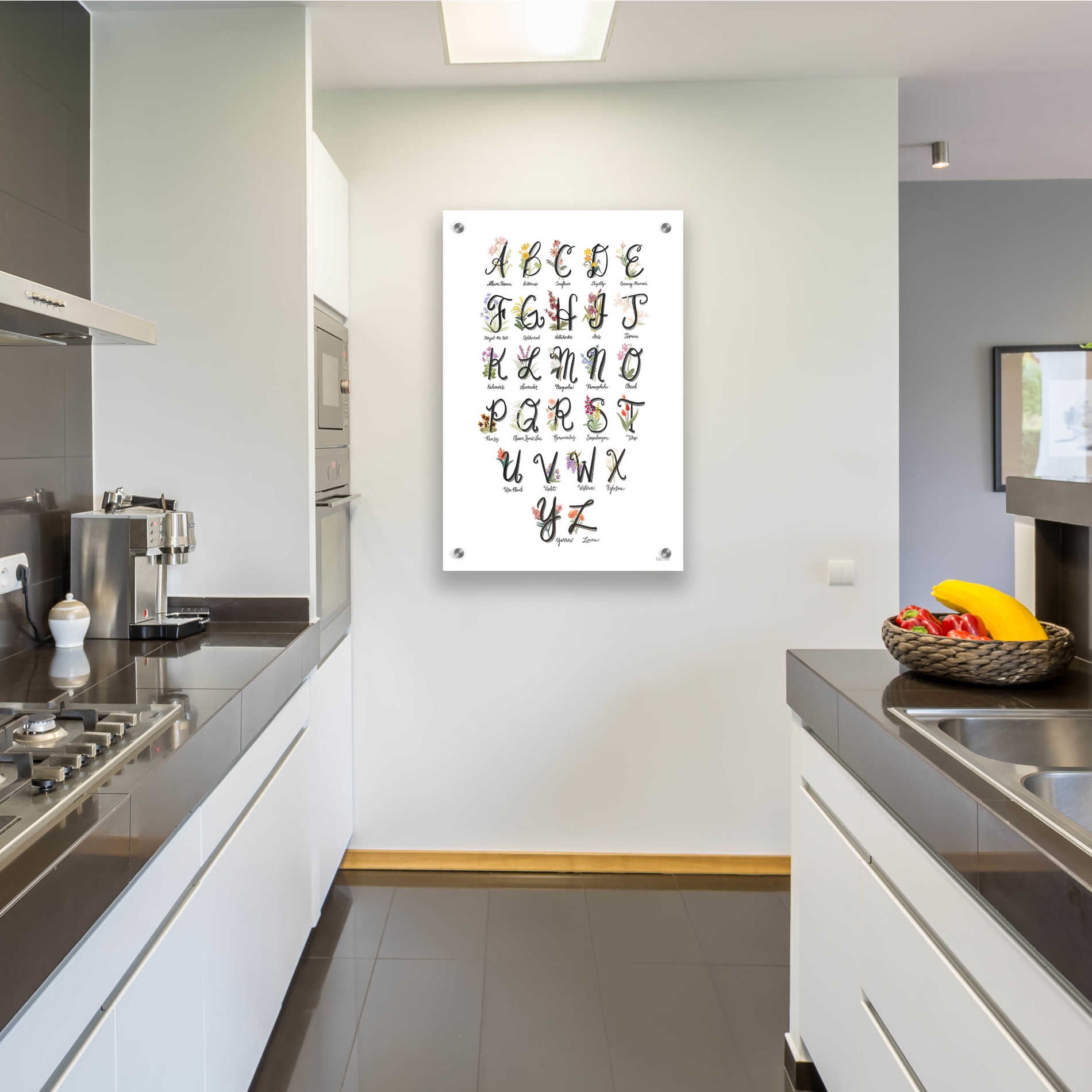 Epic Art 'Flower Alphabet in White' by House Fenway, Acrylic Glass Wall Art,24x36