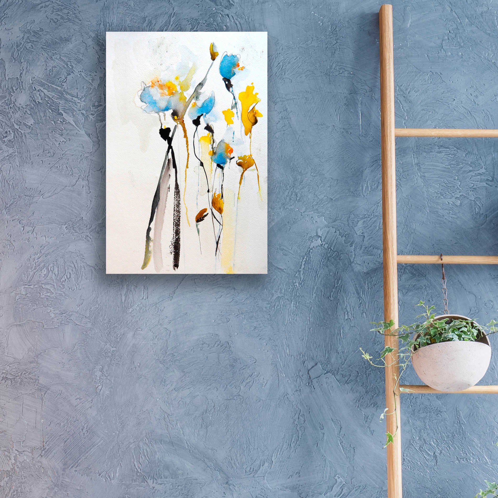 Epic Art 'Blue Flowers II' by Karin Johannesson, Acrylic Glass Wall Art,16x24