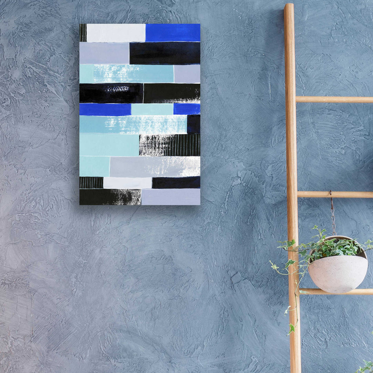 Epic Art 'Black & Blue Bricks II' by Grace Popp, Acrylic Glass Wall Art,16x24