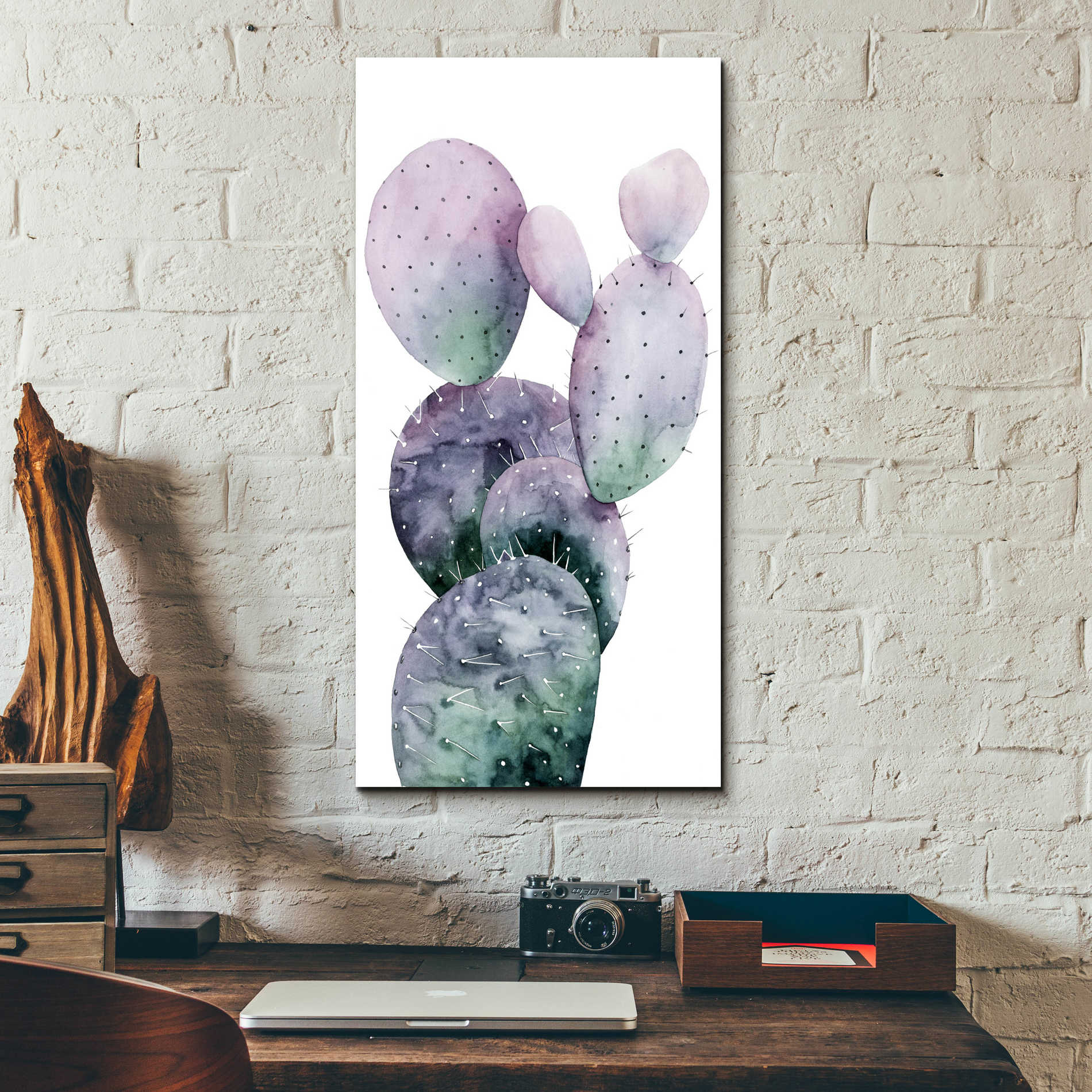 Epic Art 'Purple Cactus I' by Grace Popp, Acrylic Glass Wall Art,12x24