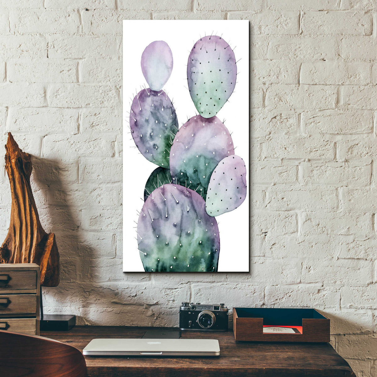 Epic Art 'Purple Cactus II' by Grace Popp, Acrylic Glass Wall Art,12x24