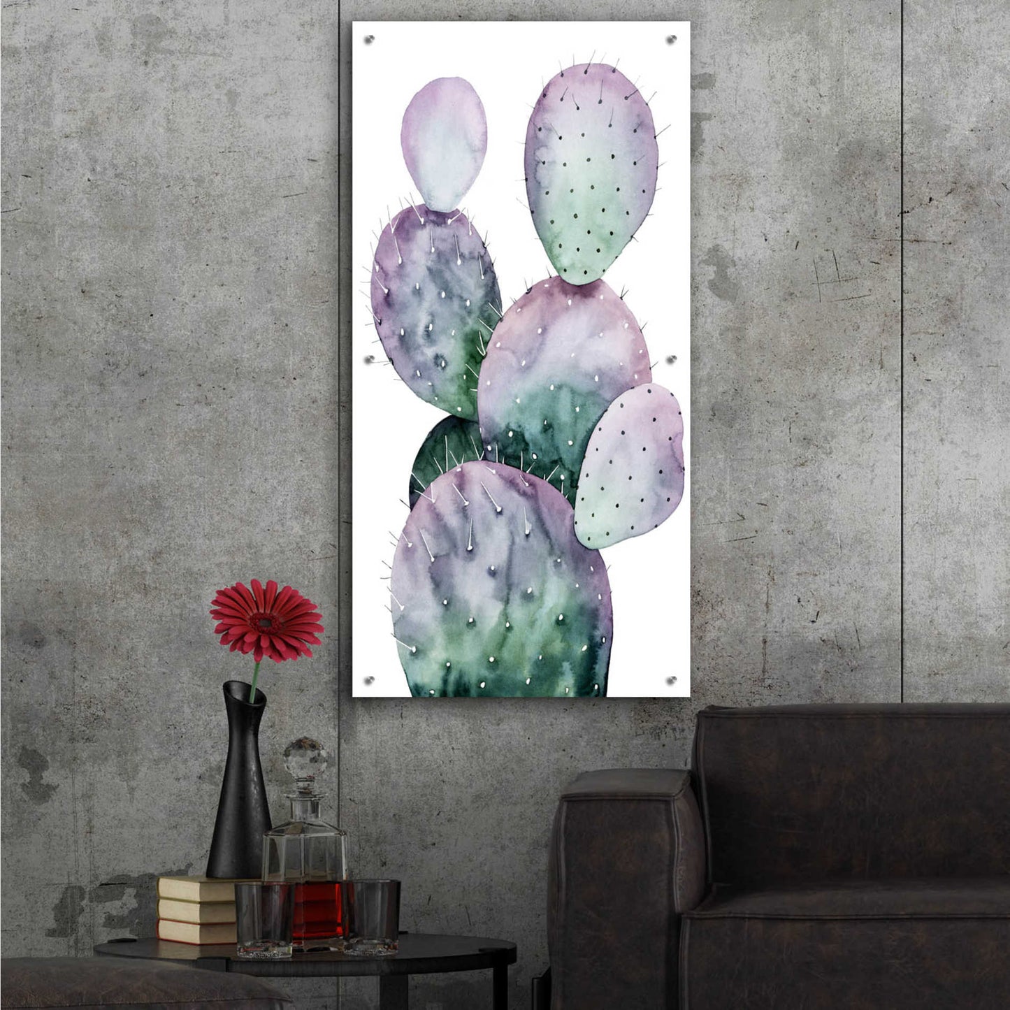 Epic Art 'Purple Cactus II' by Grace Popp, Acrylic Glass Wall Art,24x48