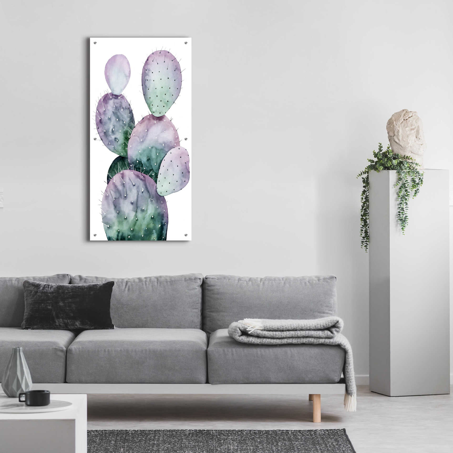 Epic Art 'Purple Cactus II' by Grace Popp, Acrylic Glass Wall Art,24x48