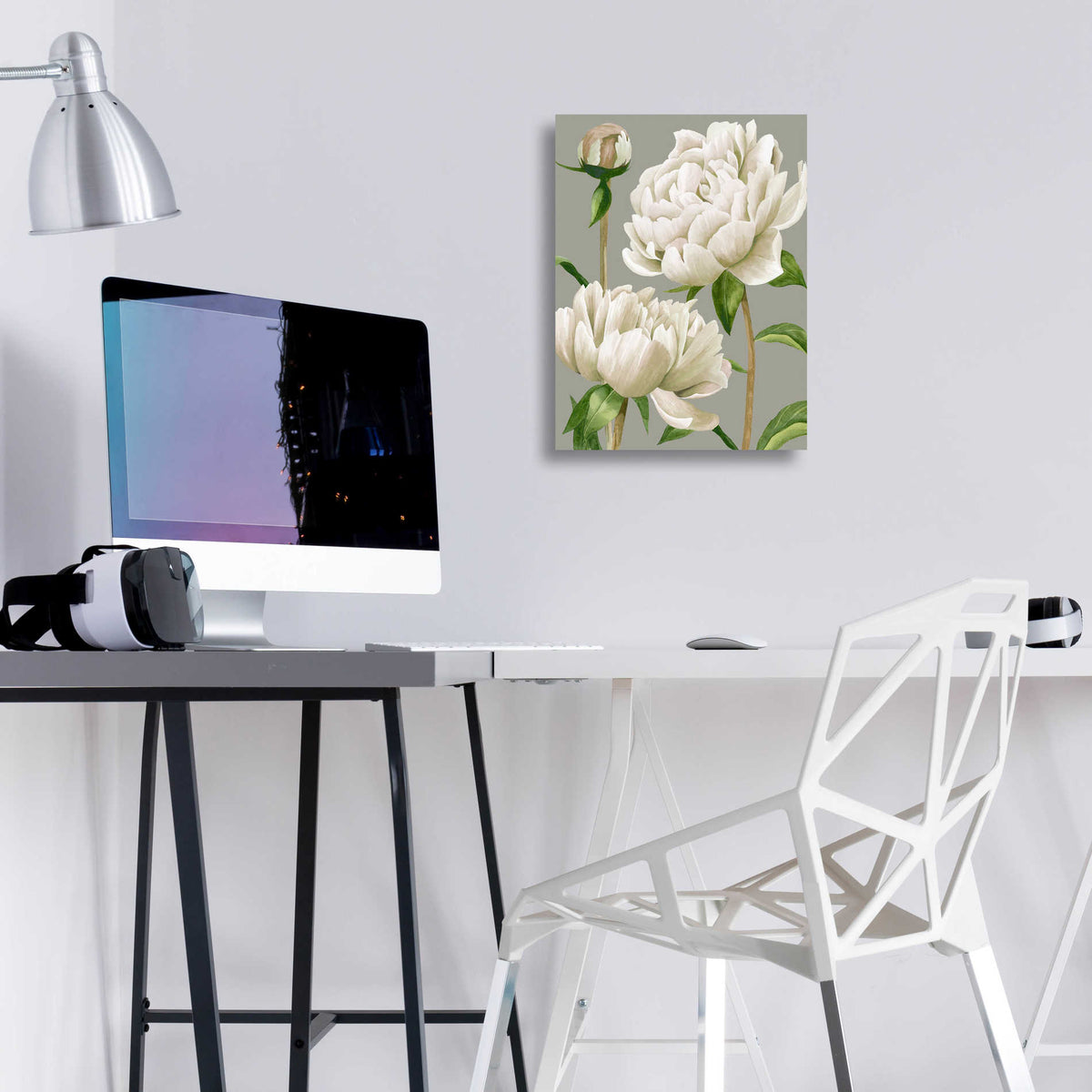 Epic Art 'White Peonies I' by Grace Popp, Acrylic Glass Wall Art,12x16