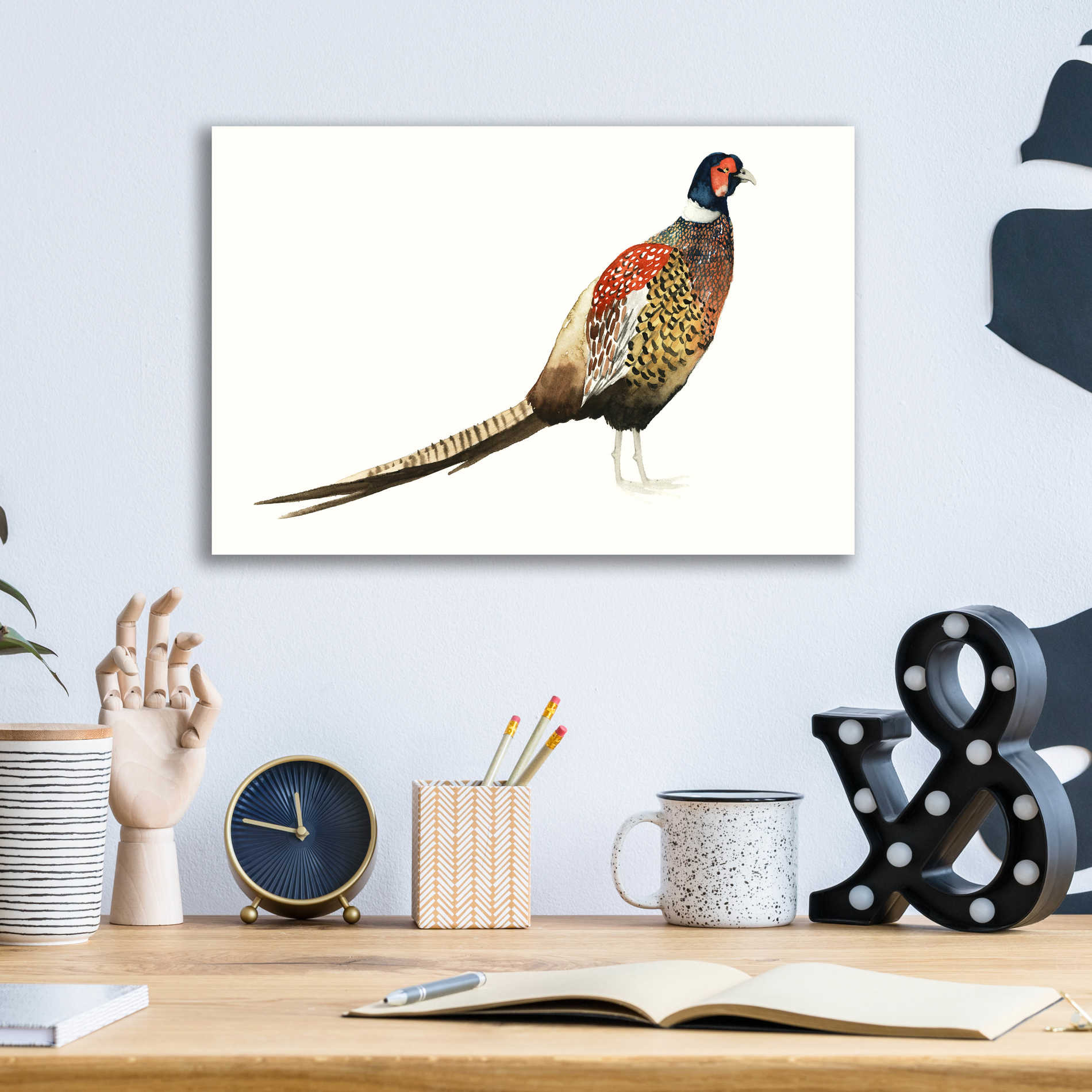 Epic Art 'Watercolor Pheasant I' by Grace Popp, Acrylic Glass Wall Art,16x12