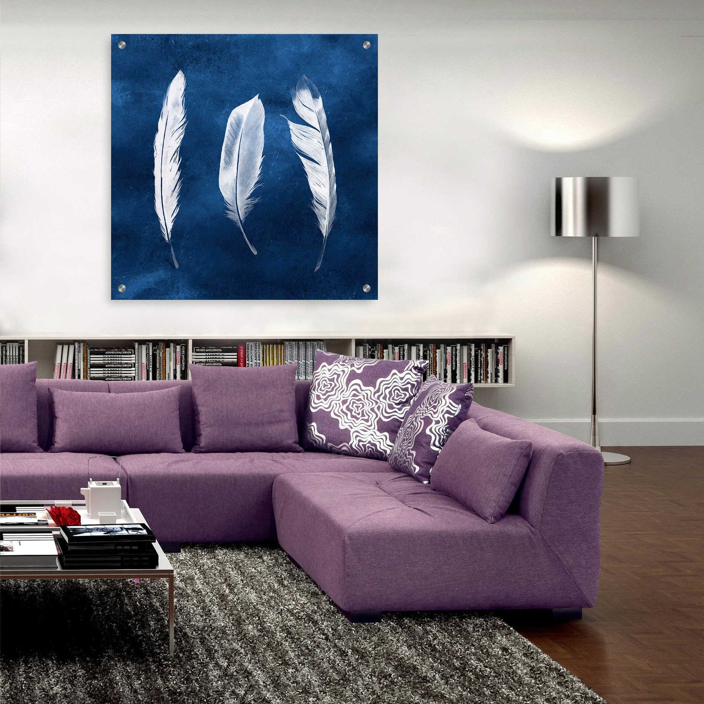Epic Art 'Cyanotype Feathers II' by Grace Popp, Acrylic Glass Wall Art,36x36