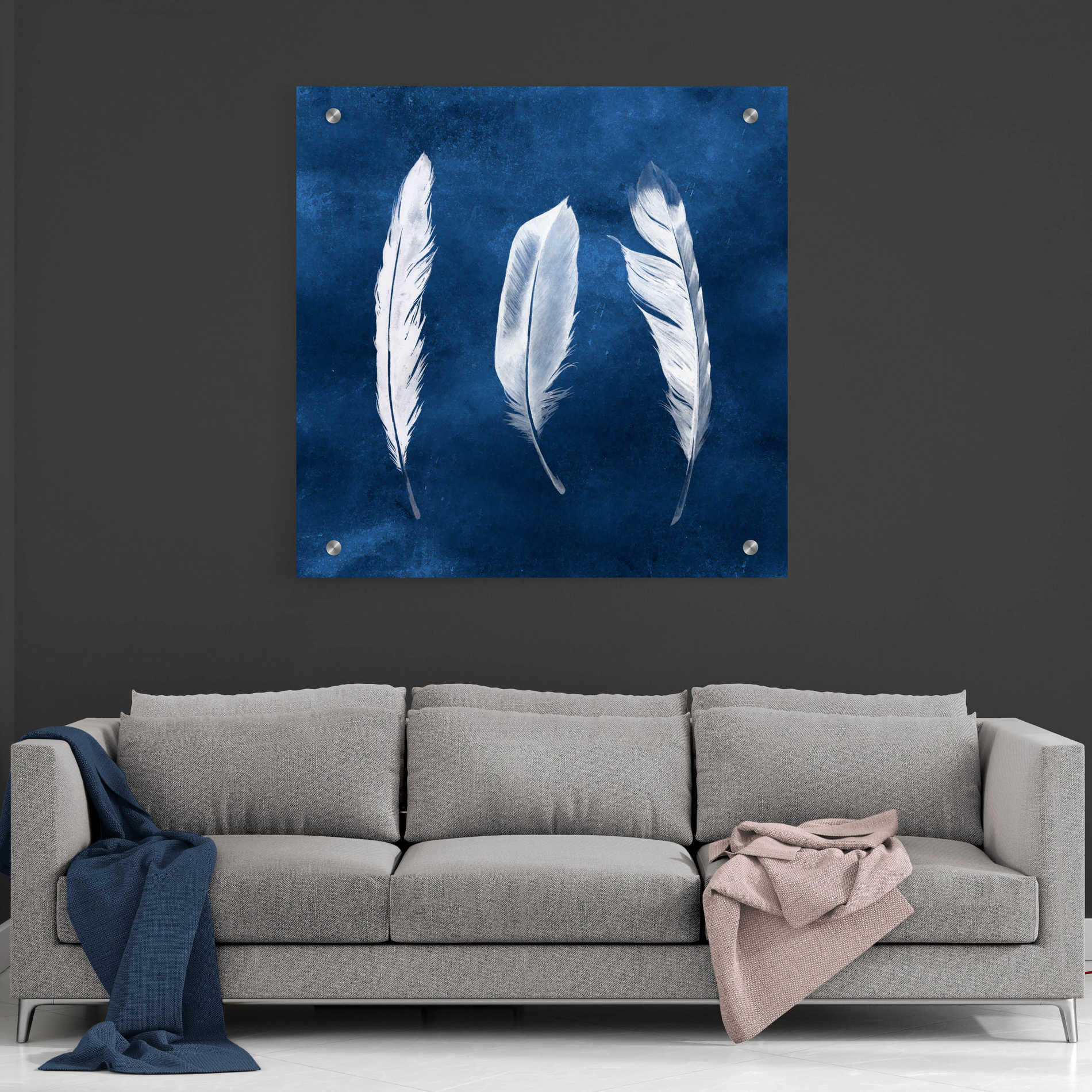 Epic Art 'Cyanotype Feathers II' by Grace Popp, Acrylic Glass Wall Art,36x36