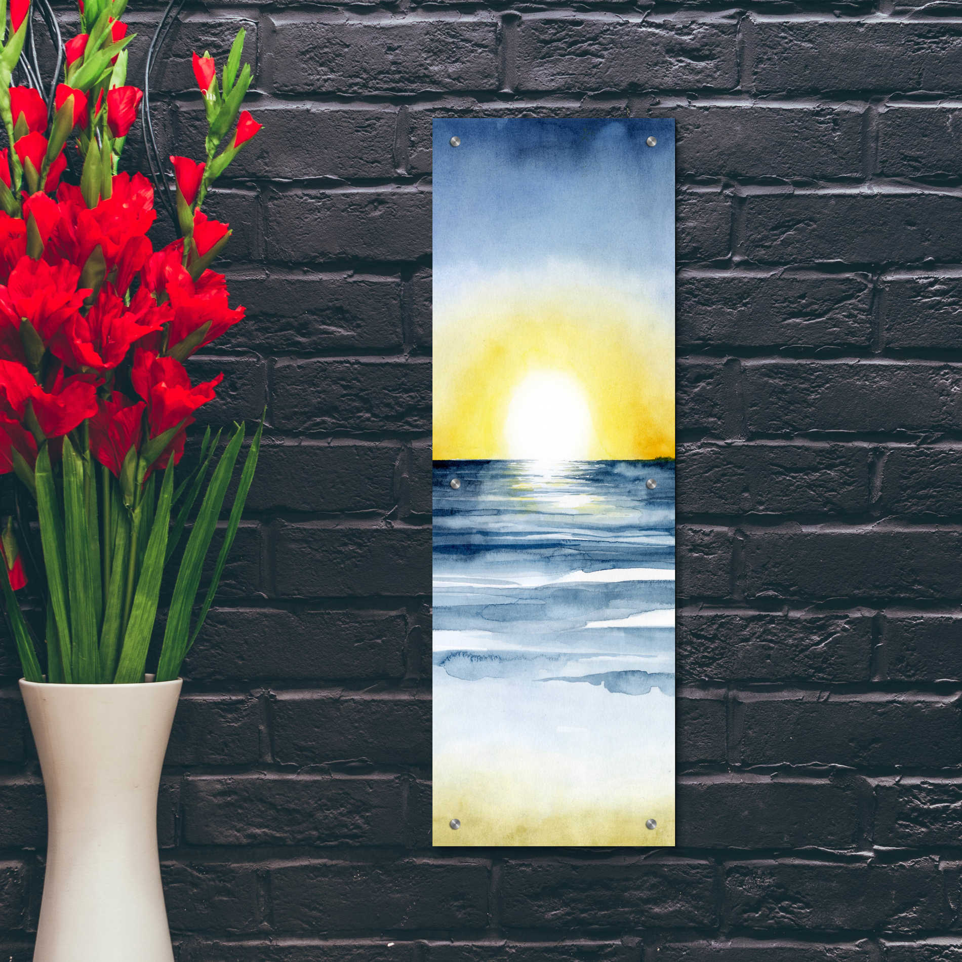 Epic Art 'Layered Sunset Triptych II' by Grace Popp, Acrylic Glass Wall Art,12x36