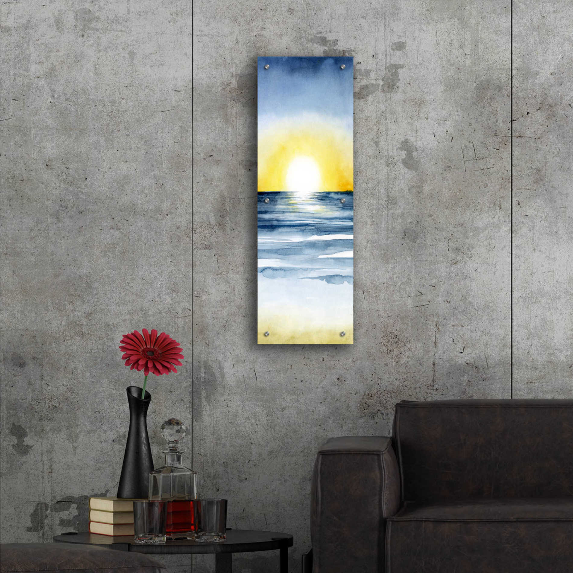 Epic Art 'Layered Sunset Triptych II' by Grace Popp, Acrylic Glass Wall Art,12x36