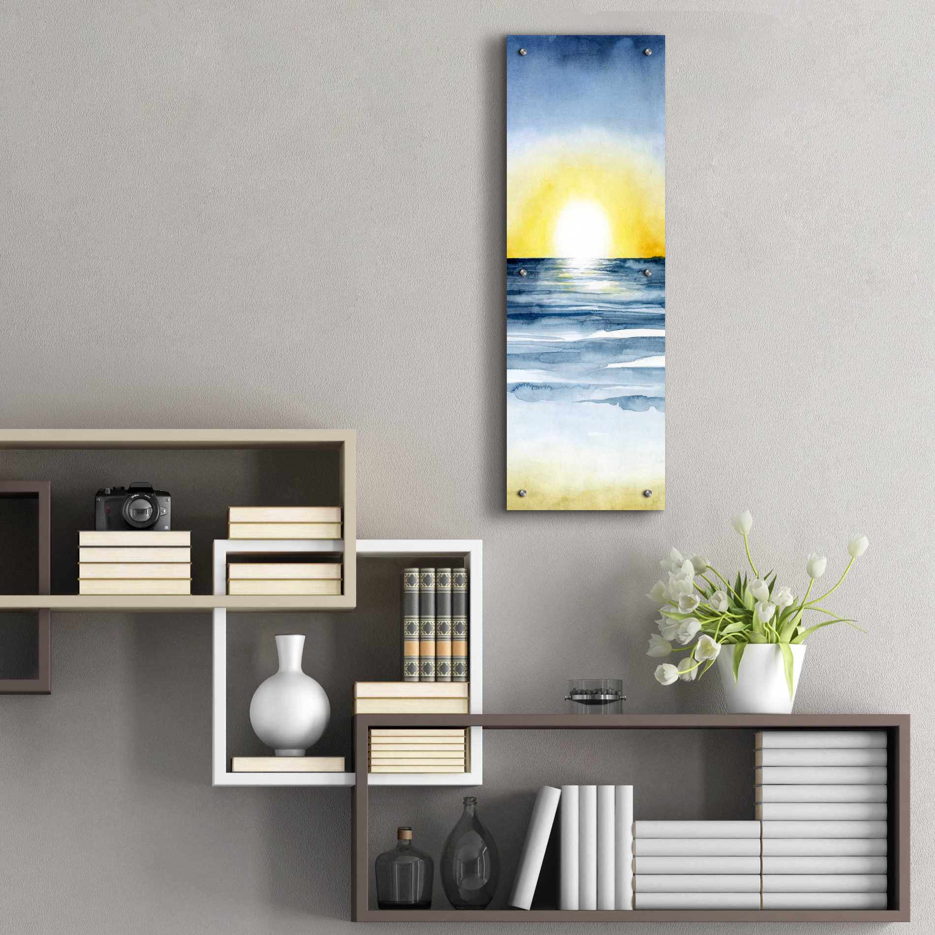 Epic Art 'Layered Sunset Triptych II' by Grace Popp, Acrylic Glass Wall Art,12x36