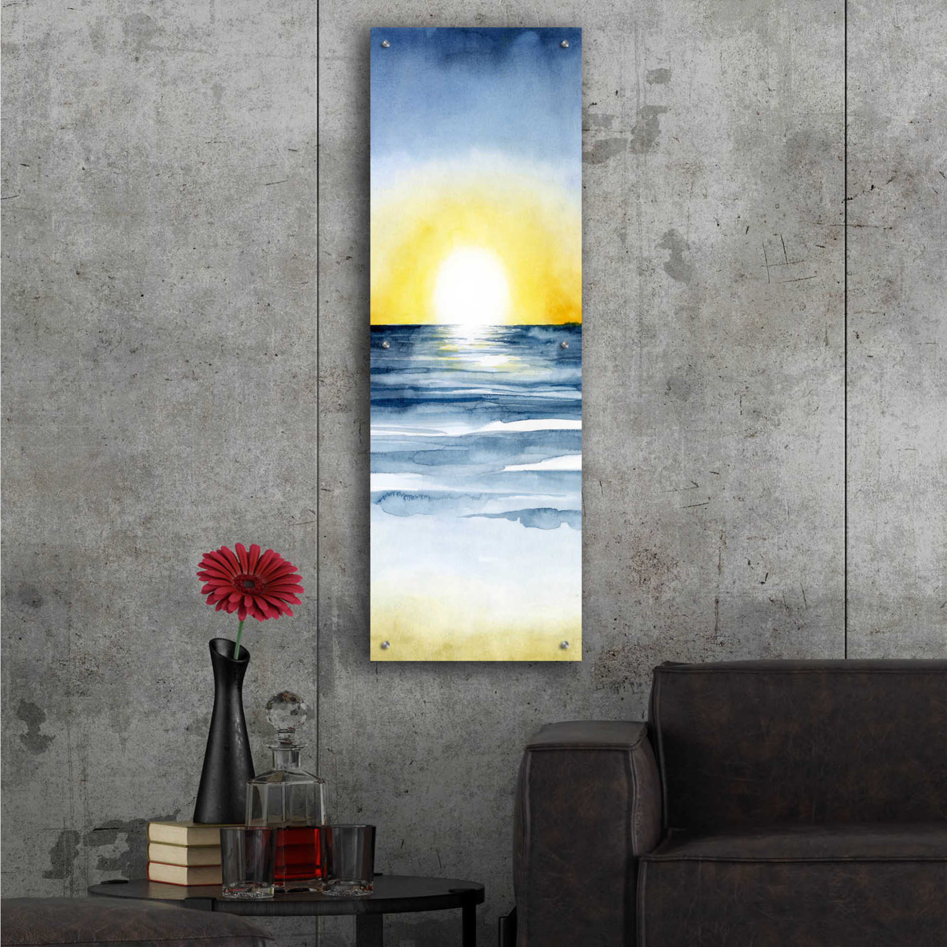 Epic Art 'Layered Sunset Triptych II' by Grace Popp, Acrylic Glass Wall Art,16x48