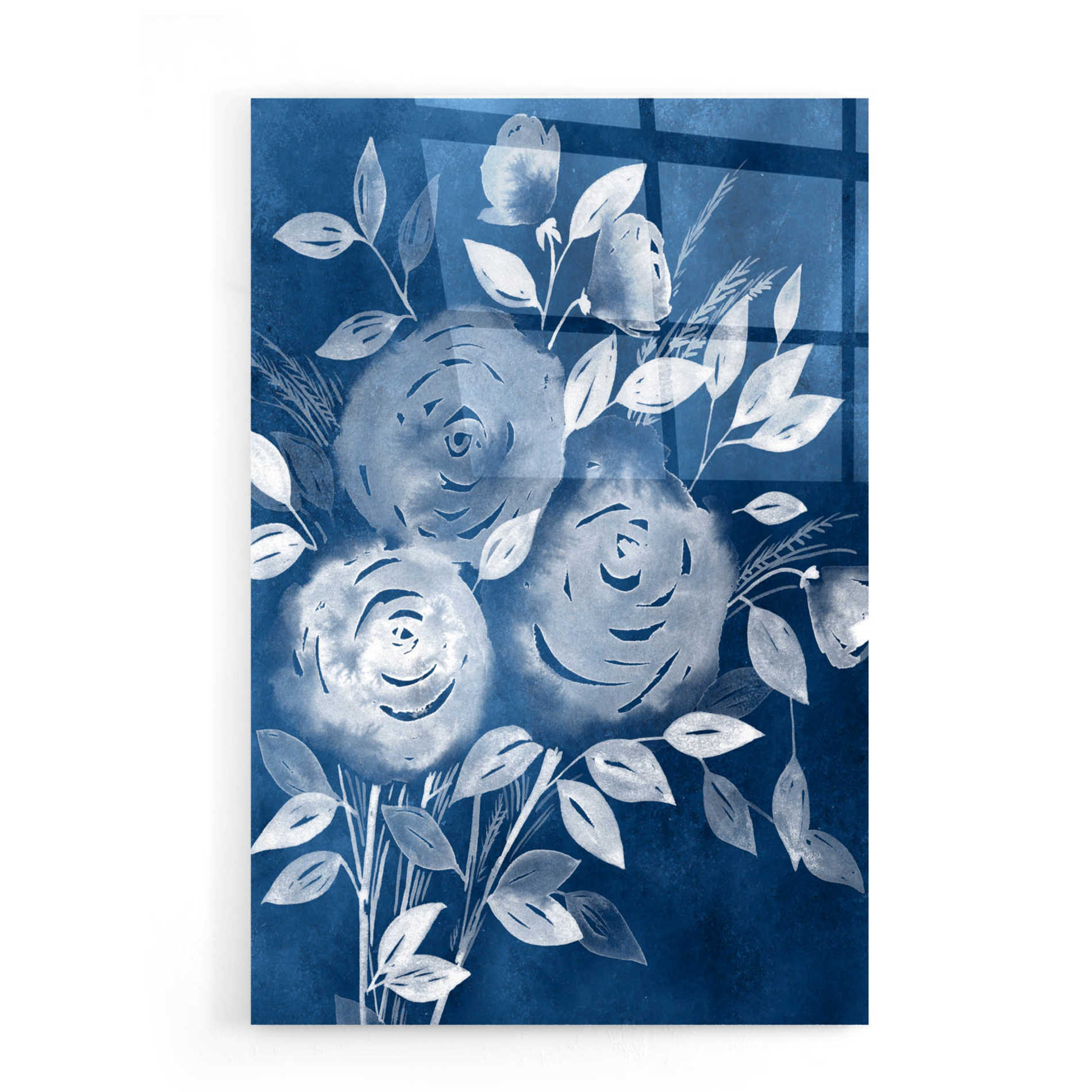 Epic Art 'Cyanotype Roses I' by Grace Popp, Acrylic Glass Wall Art,16x24