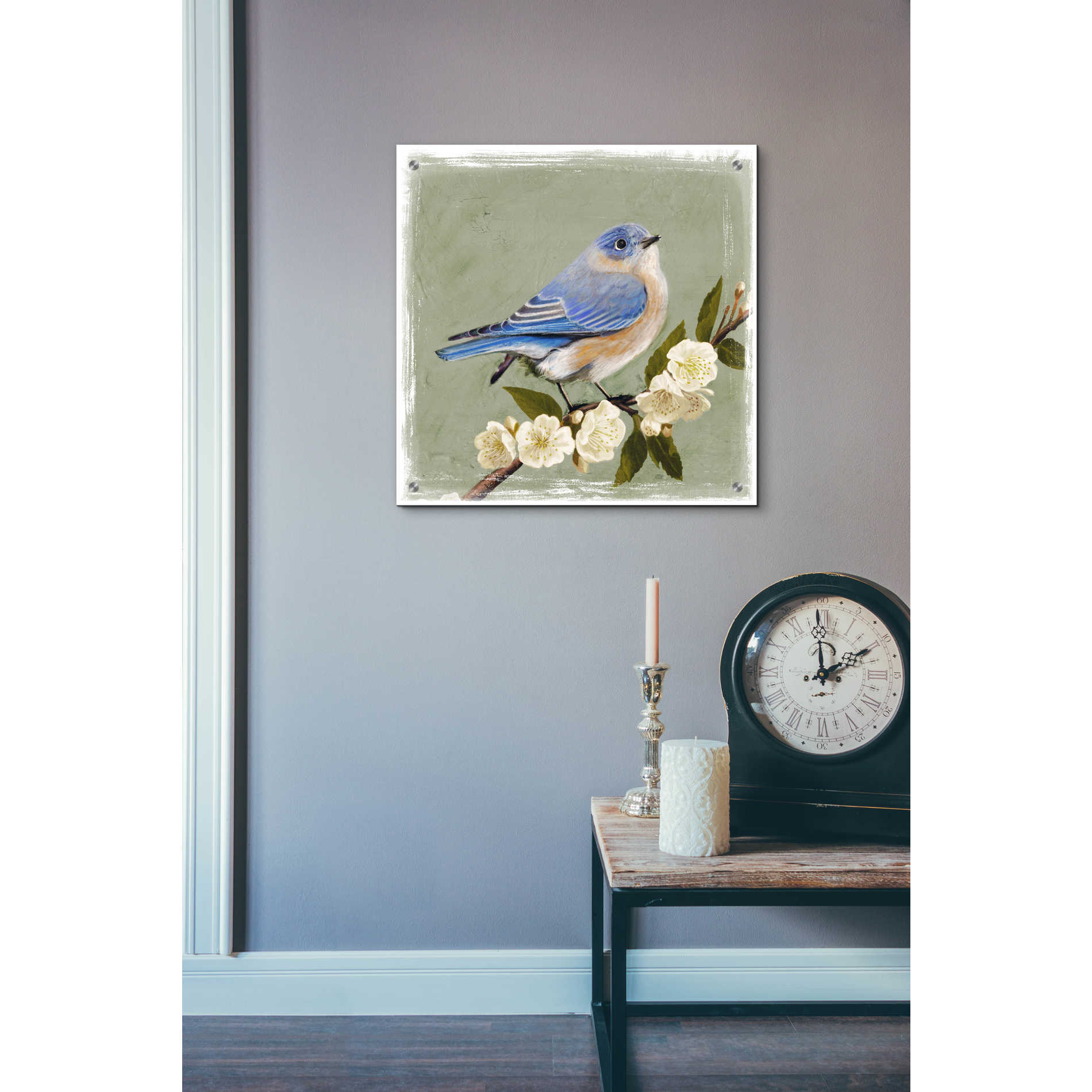 Epic Art 'Bluebird Branch I' by Victoria Borges, Acrylic Glass Wall Art,24x24