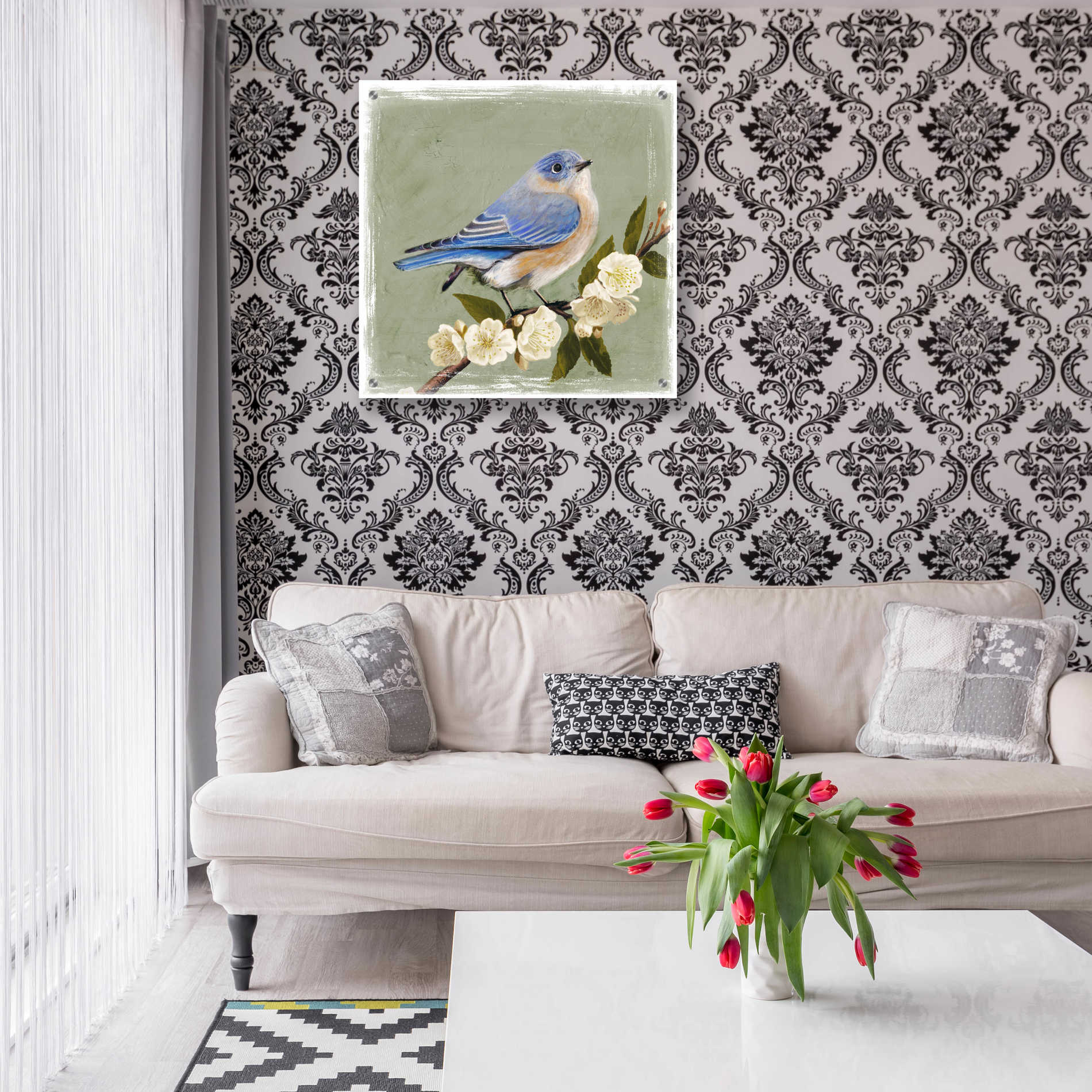 Epic Art 'Bluebird Branch I' by Victoria Borges, Acrylic Glass Wall Art,24x24
