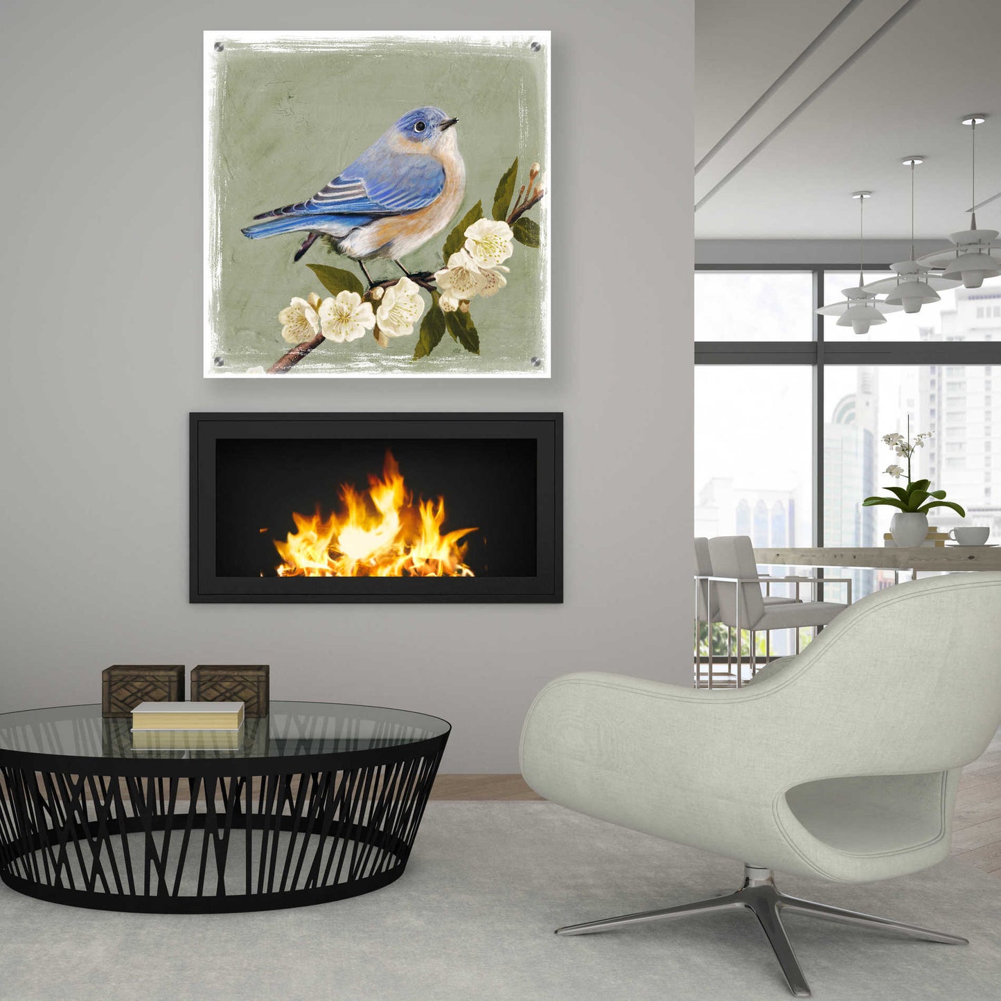 Epic Art 'Bluebird Branch I' by Victoria Borges, Acrylic Glass Wall Art,36x36