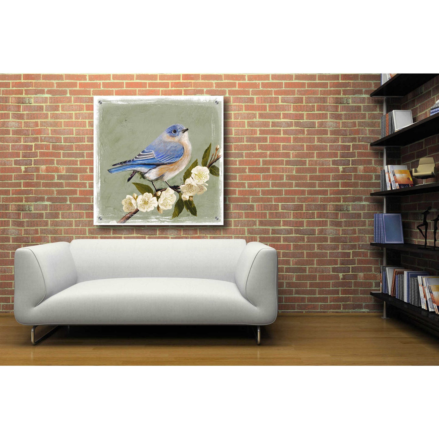 Epic Art 'Bluebird Branch I' by Victoria Borges, Acrylic Glass Wall Art,36x36