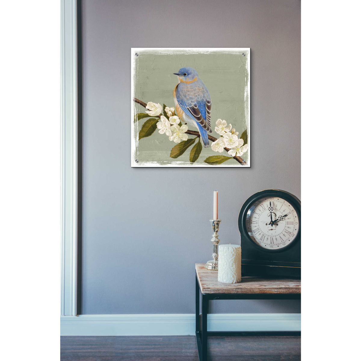 Epic Art 'Bluebird Branch II' by Victoria Borges, Acrylic Glass Wall Art,24x24
