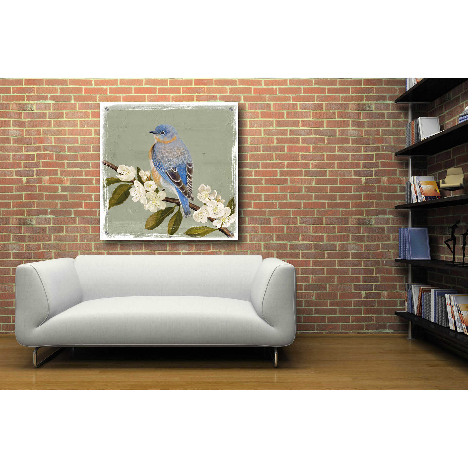Epic Art 'Bluebird Branch II' by Victoria Borges, Acrylic Glass Wall Art,36x36
