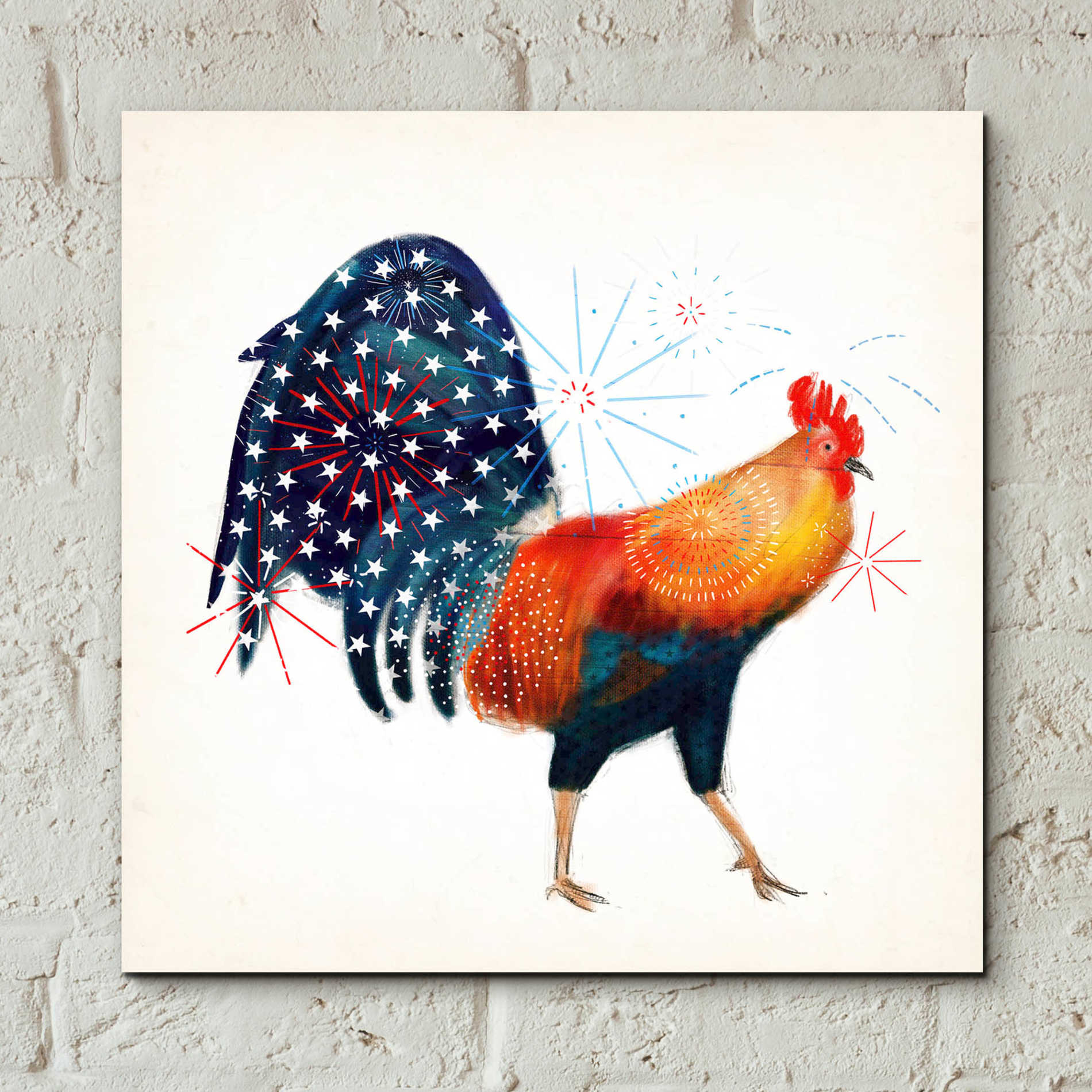 Epic Art 'Rooster Fireworks II' by Victoria Borges, Acrylic Glass Wall Art,12x12