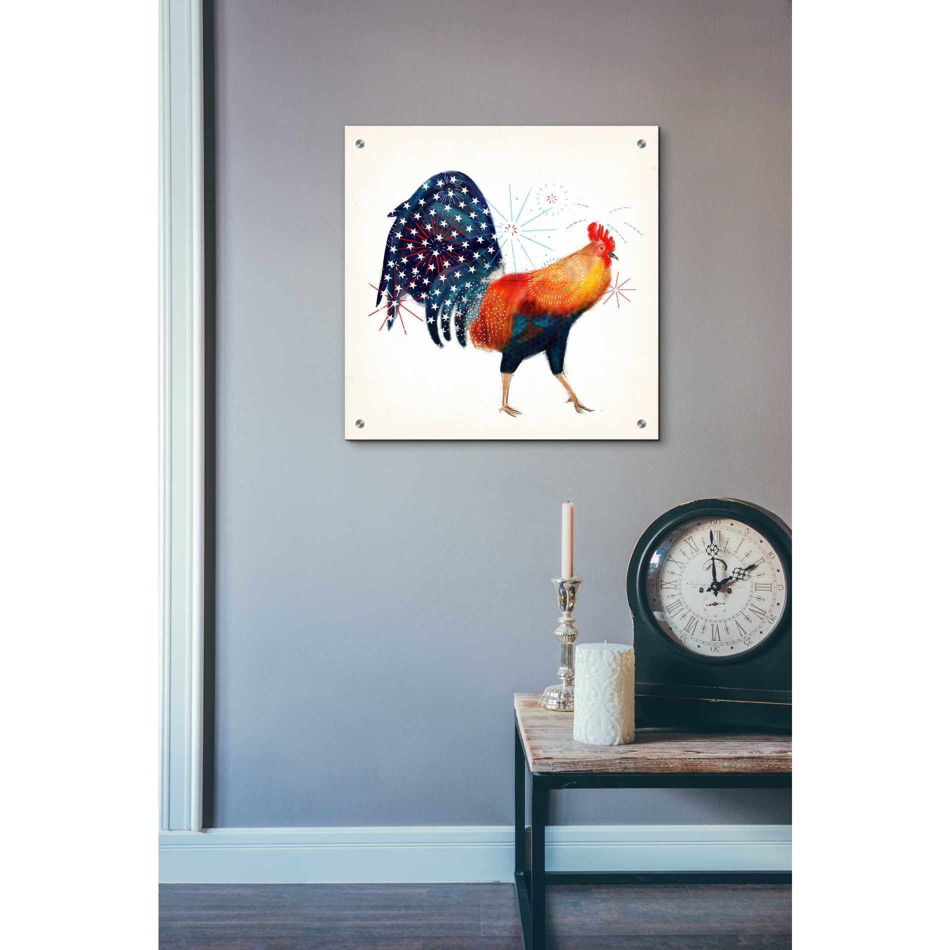 Epic Art 'Rooster Fireworks II' by Victoria Borges, Acrylic Glass Wall Art,24x24