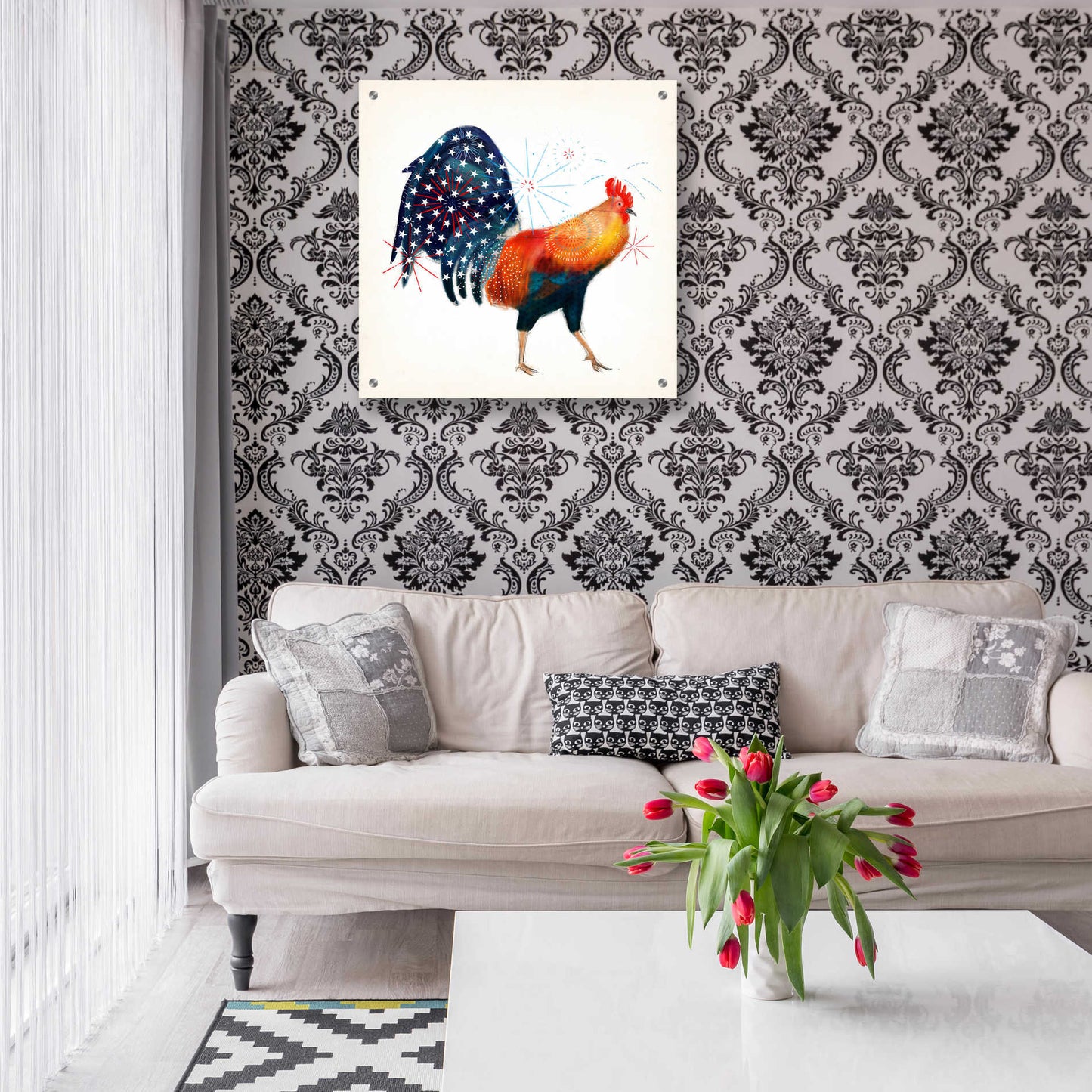 Epic Art 'Rooster Fireworks II' by Victoria Borges, Acrylic Glass Wall Art,24x24