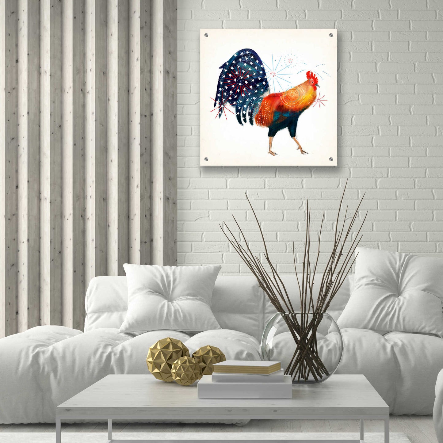 Epic Art 'Rooster Fireworks II' by Victoria Borges, Acrylic Glass Wall Art,24x24