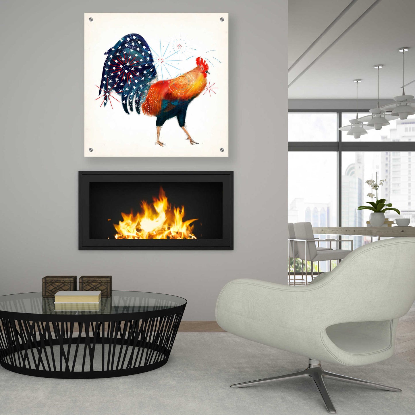 Epic Art 'Rooster Fireworks II' by Victoria Borges, Acrylic Glass Wall Art,36x36