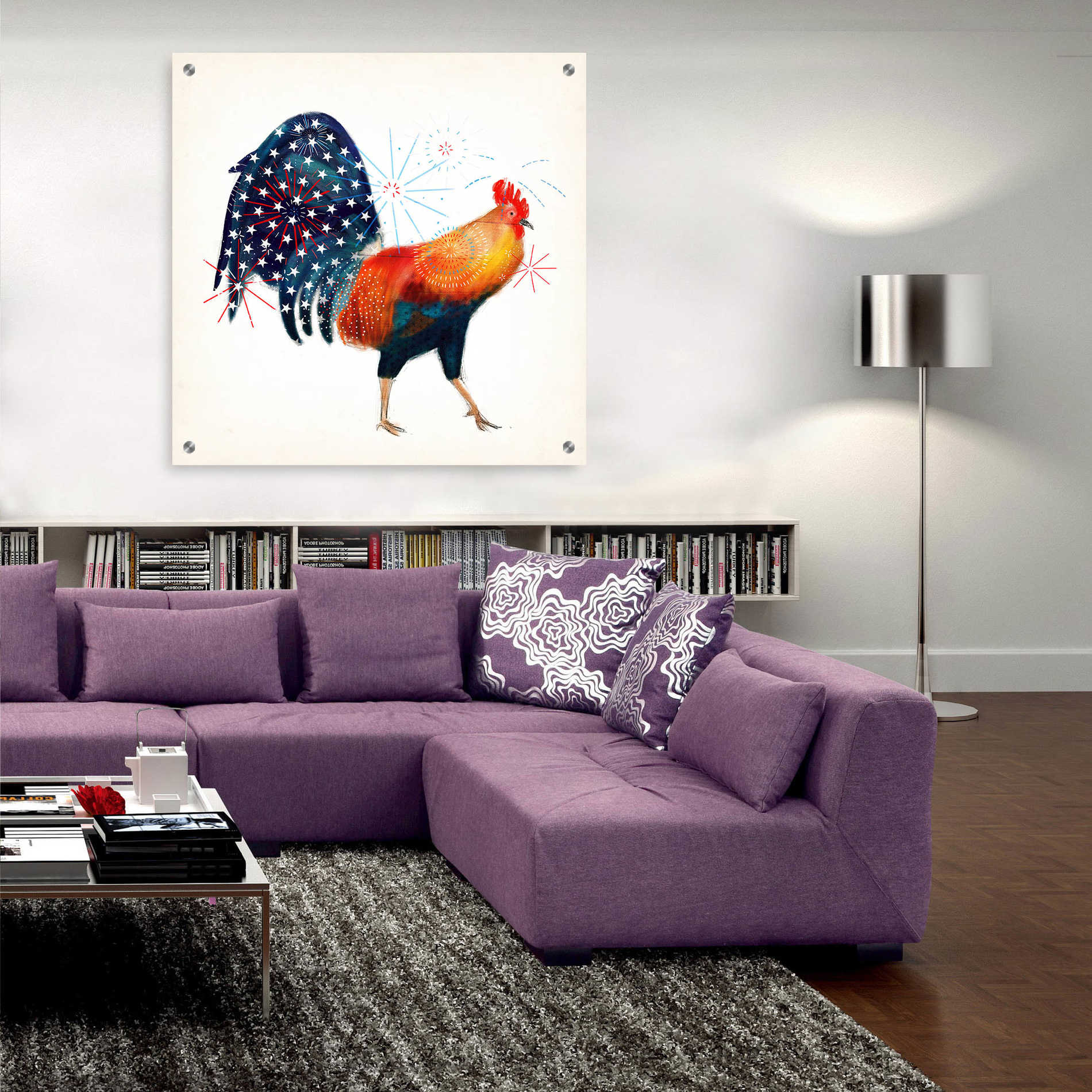 Epic Art 'Rooster Fireworks II' by Victoria Borges, Acrylic Glass Wall Art,36x36