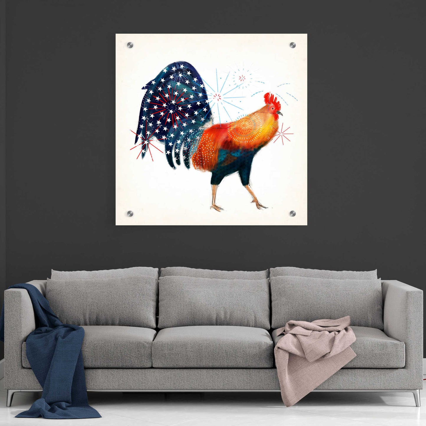 Epic Art 'Rooster Fireworks II' by Victoria Borges, Acrylic Glass Wall Art,36x36