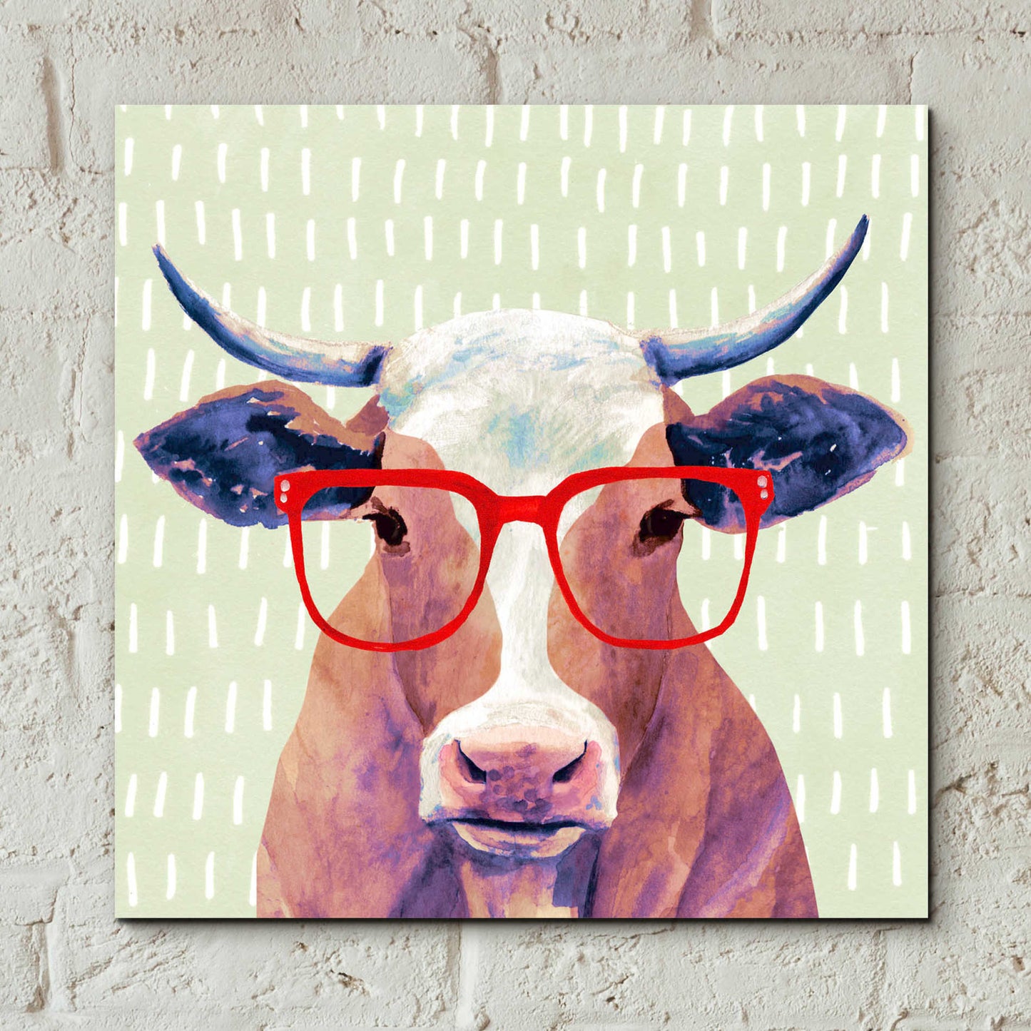 Epic Art 'Bespectacled Bovine I' by Victoria Borges, Acrylic Glass Wall Art,12x12