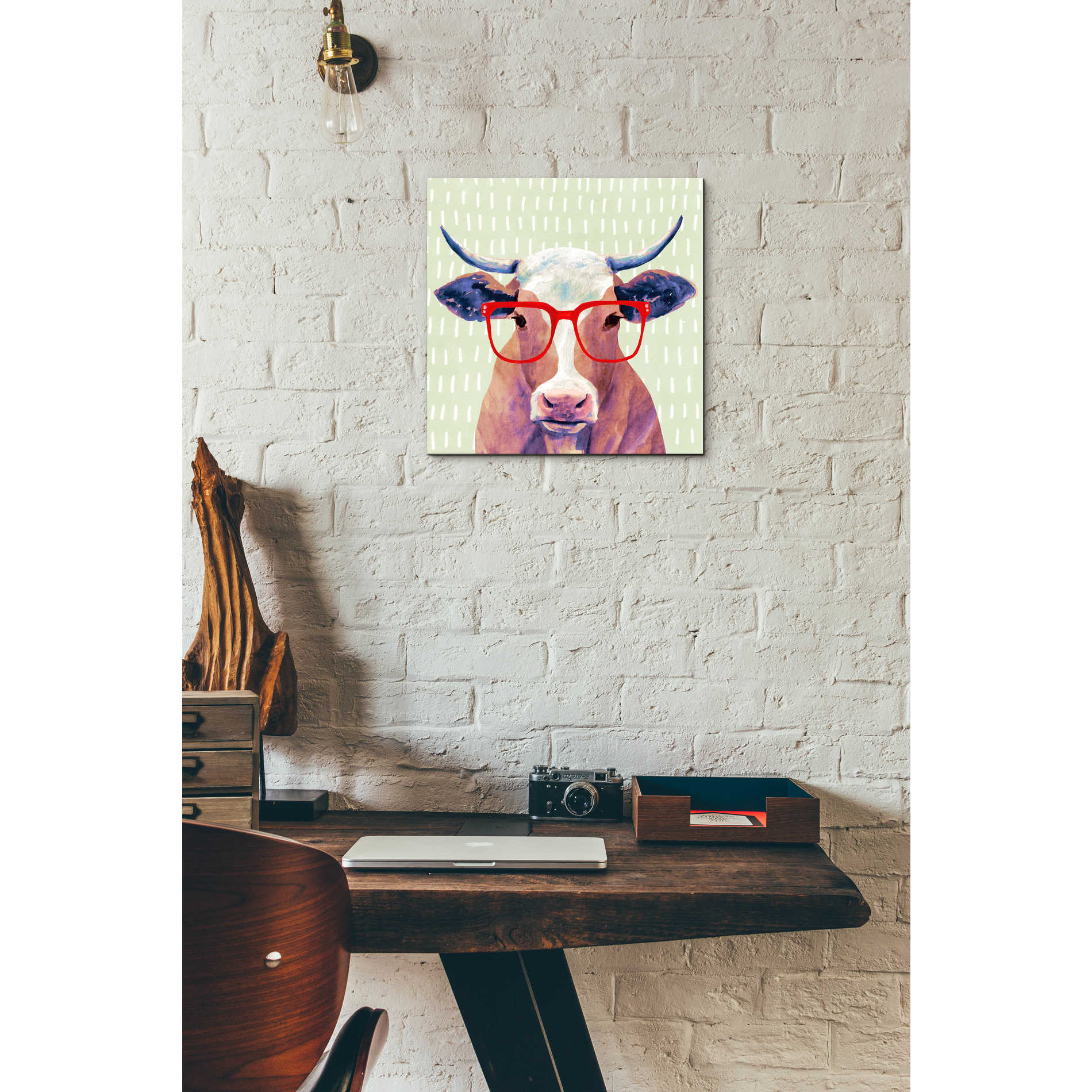 Epic Art 'Bespectacled Bovine I' by Victoria Borges, Acrylic Glass Wall Art,12x12