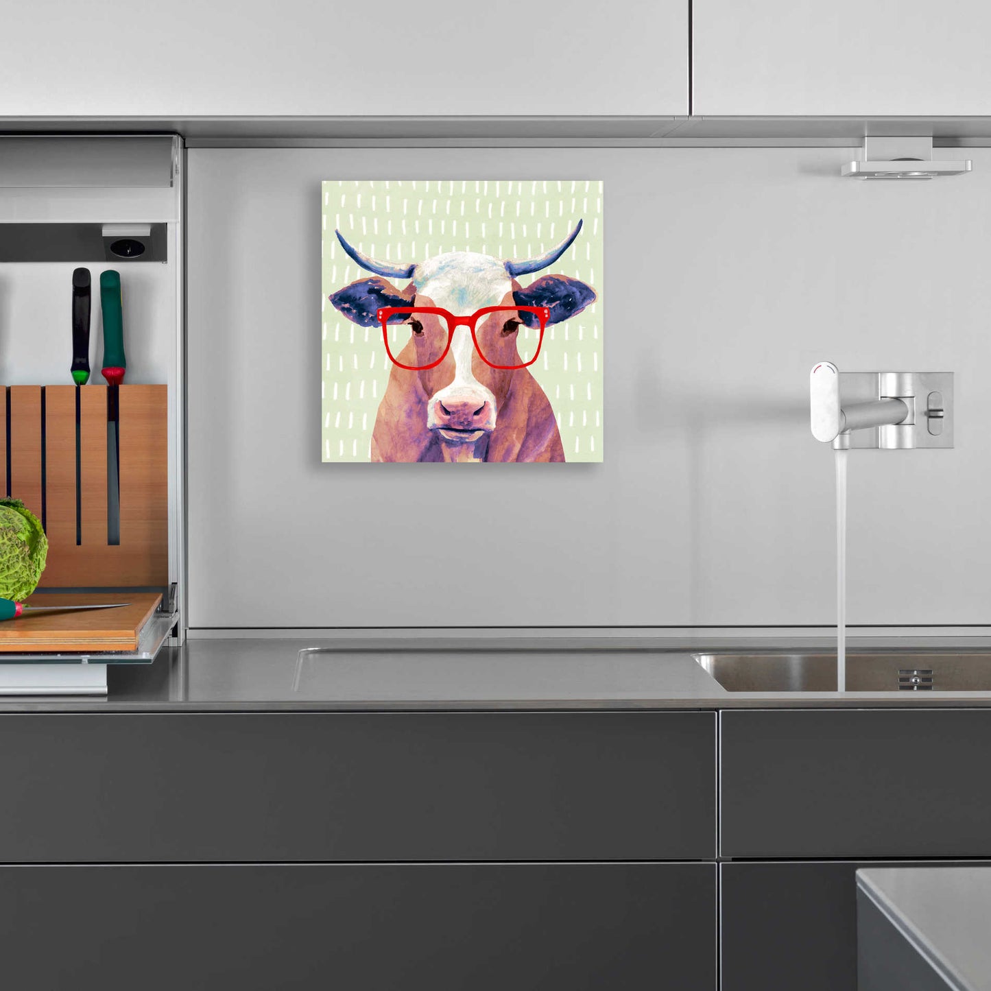 Epic Art 'Bespectacled Bovine I' by Victoria Borges, Acrylic Glass Wall Art,12x12