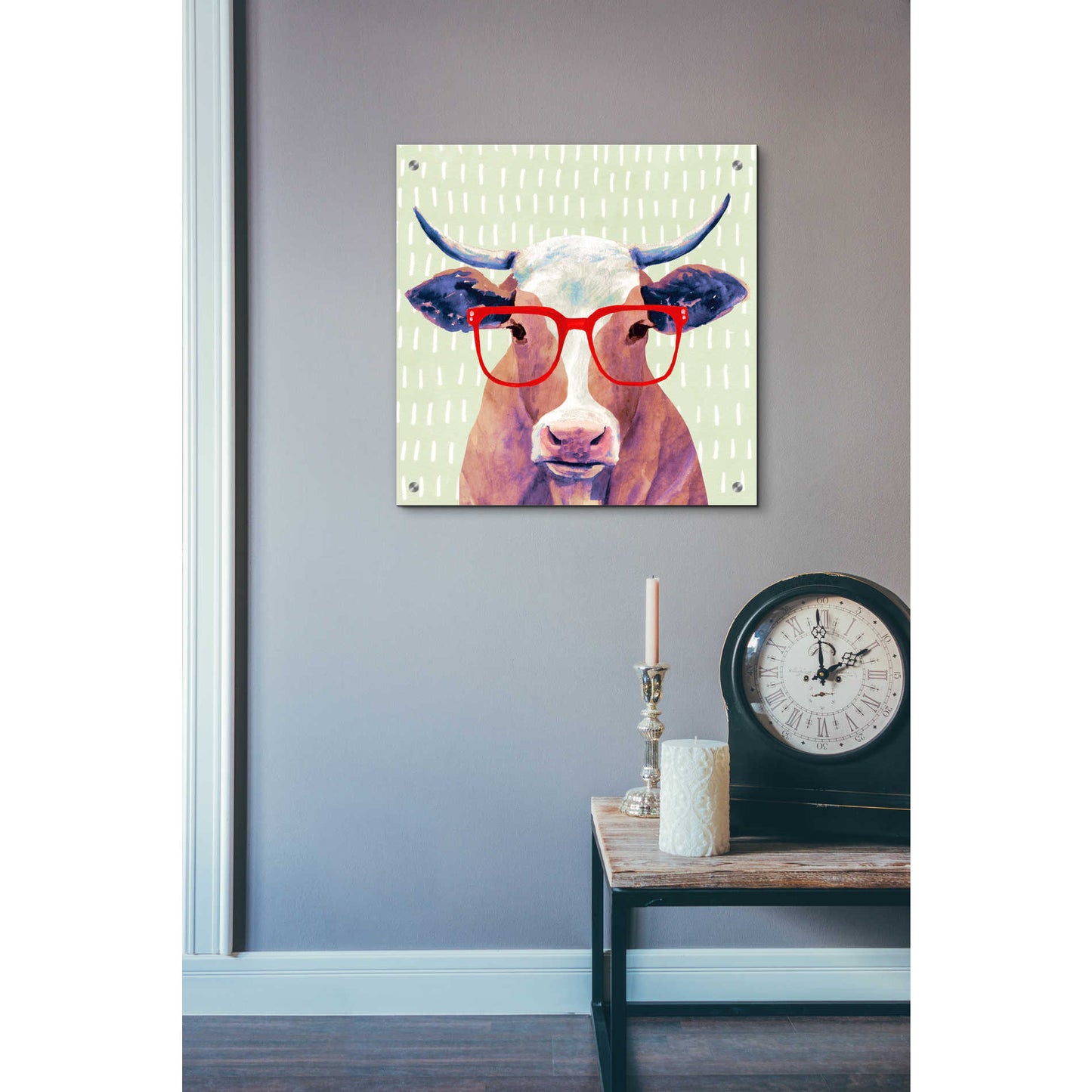 Epic Art 'Bespectacled Bovine I' by Victoria Borges, Acrylic Glass Wall Art,24x24