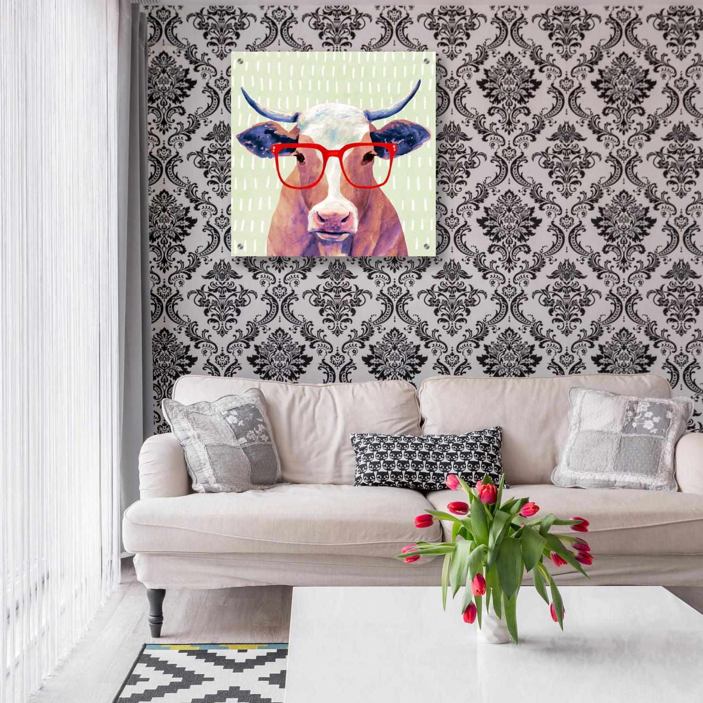 Epic Art 'Bespectacled Bovine I' by Victoria Borges, Acrylic Glass Wall Art,24x24