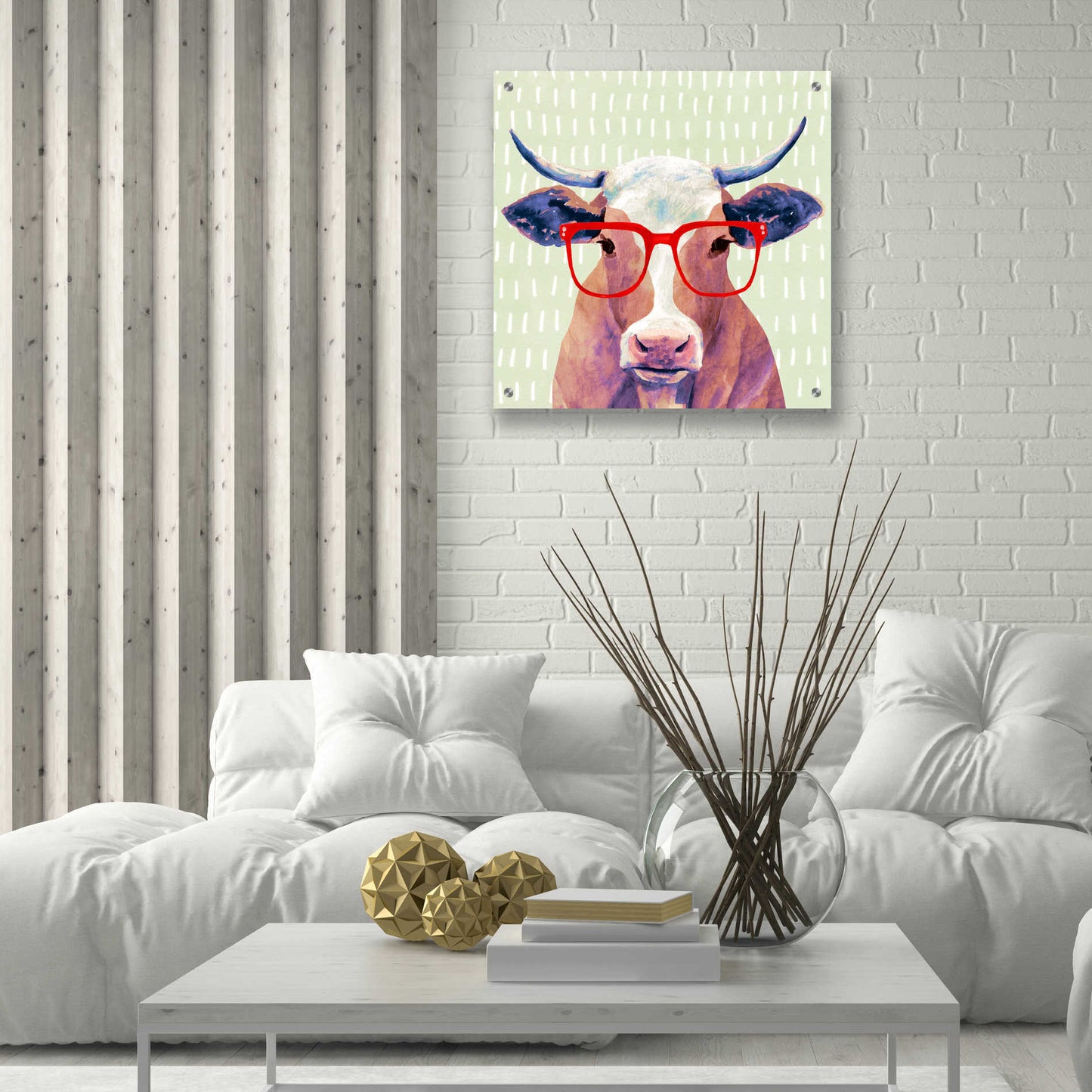 Epic Art 'Bespectacled Bovine I' by Victoria Borges, Acrylic Glass Wall Art,24x24