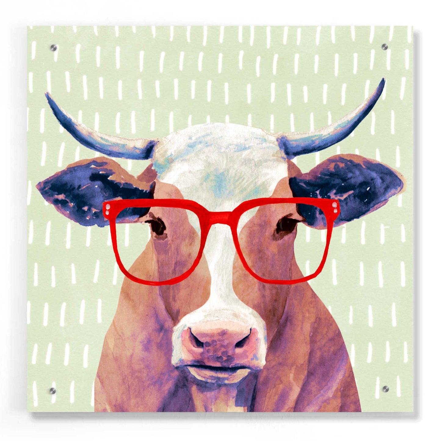 Epic Art 'Bespectacled Bovine I' by Victoria Borges, Acrylic Glass Wall Art,24x24