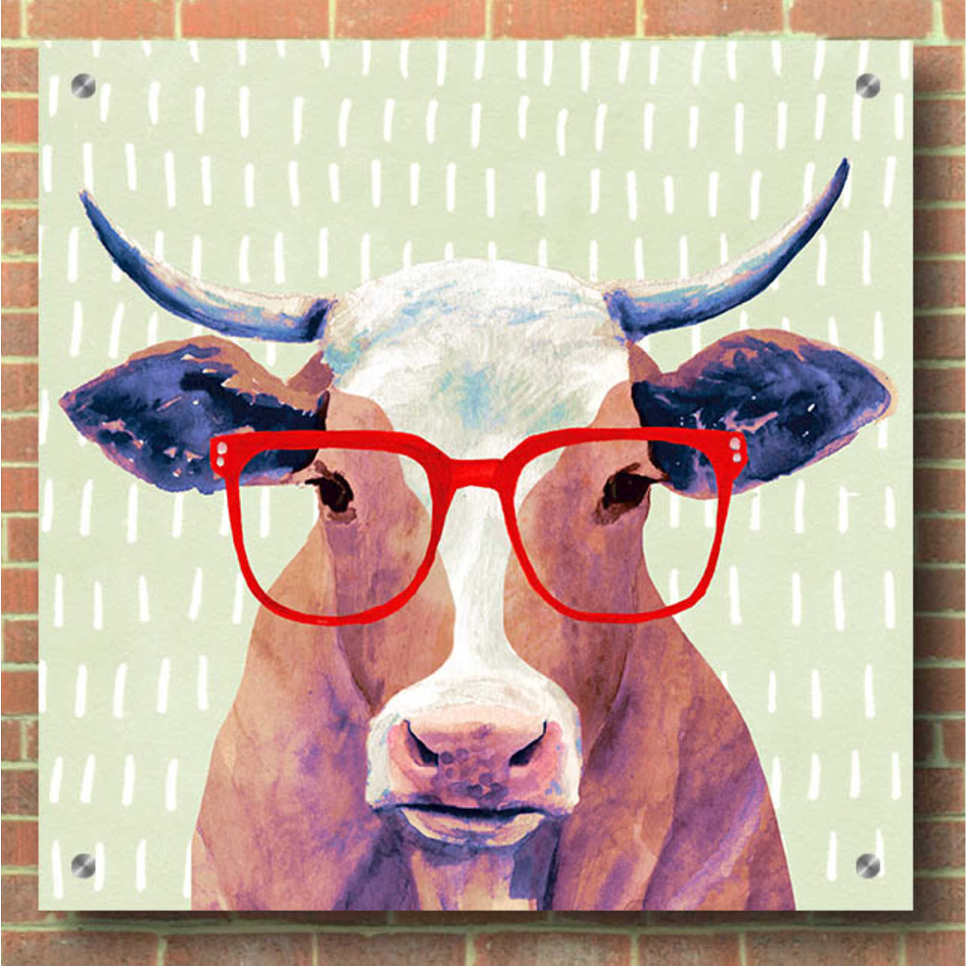 Epic Art 'Bespectacled Bovine I' by Victoria Borges, Acrylic Glass Wall Art,36x36