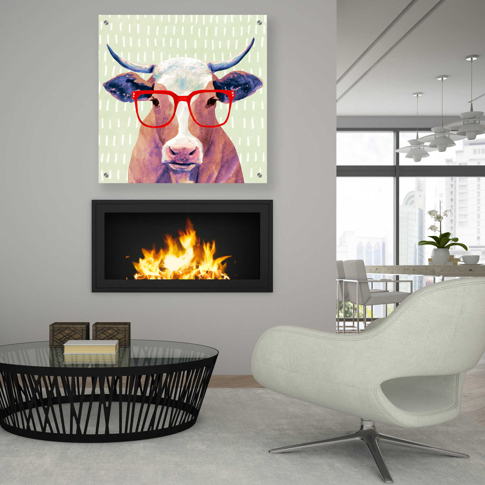 Epic Art 'Bespectacled Bovine I' by Victoria Borges, Acrylic Glass Wall Art,36x36