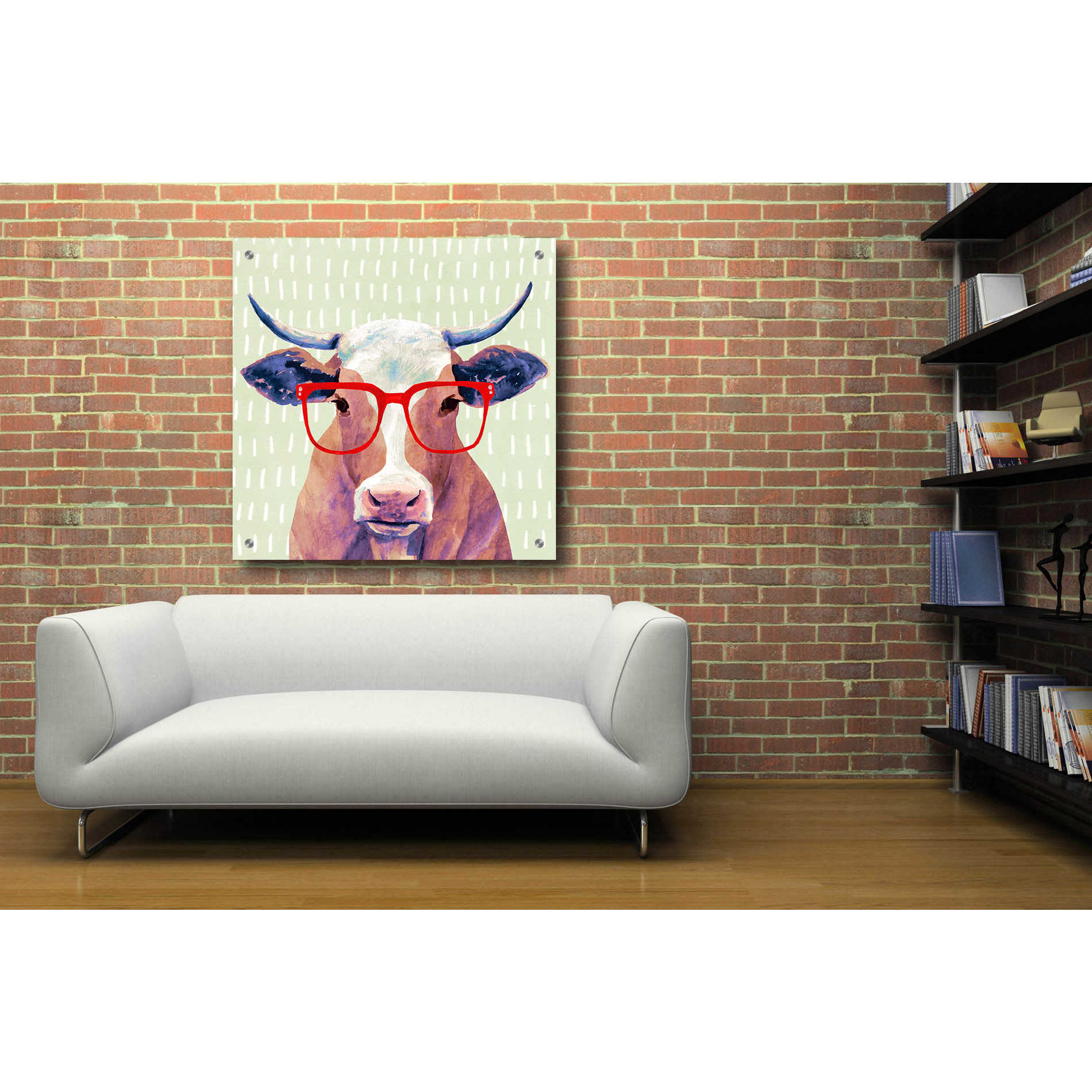 Epic Art 'Bespectacled Bovine I' by Victoria Borges, Acrylic Glass Wall Art,36x36