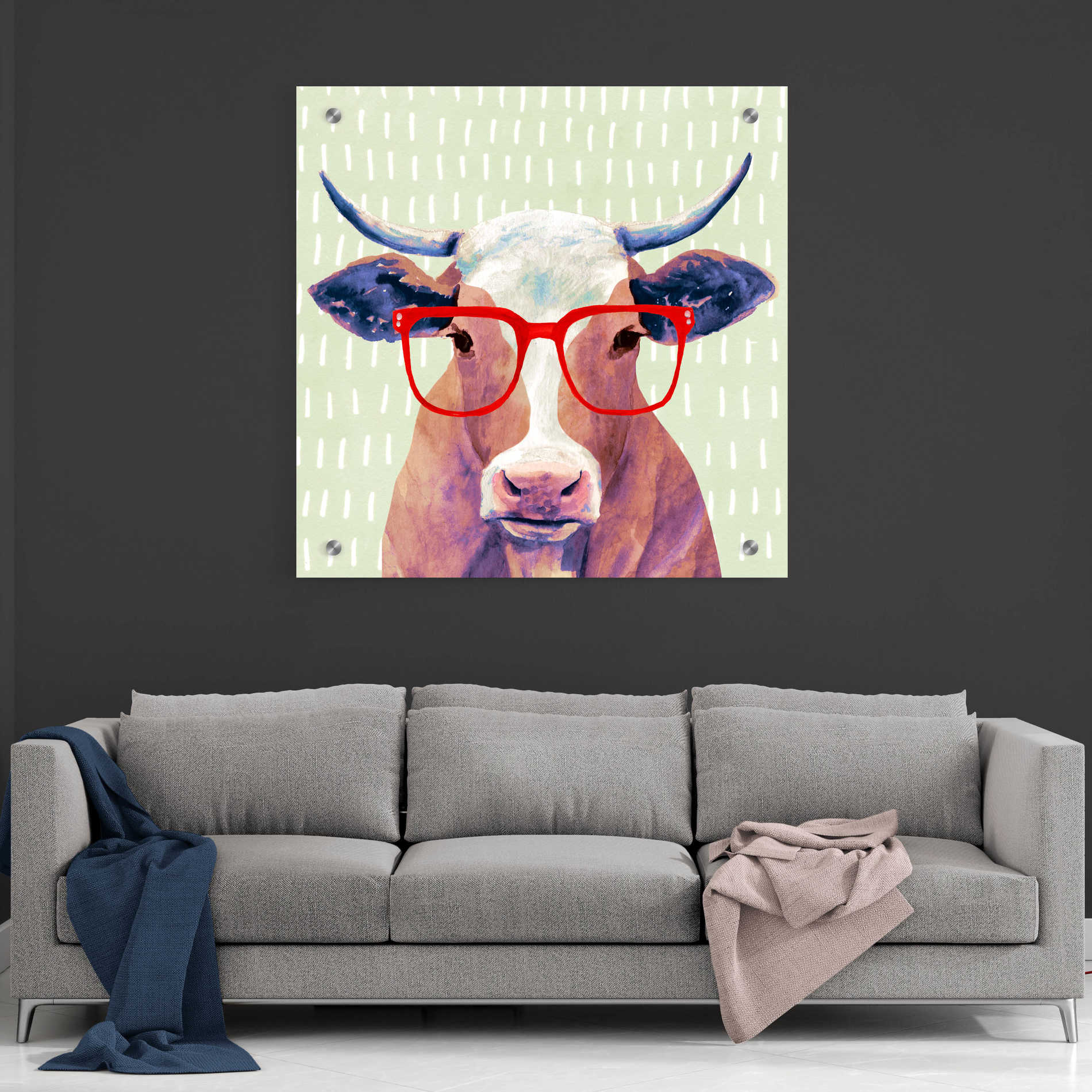 Epic Art 'Bespectacled Bovine I' by Victoria Borges, Acrylic Glass Wall Art,36x36