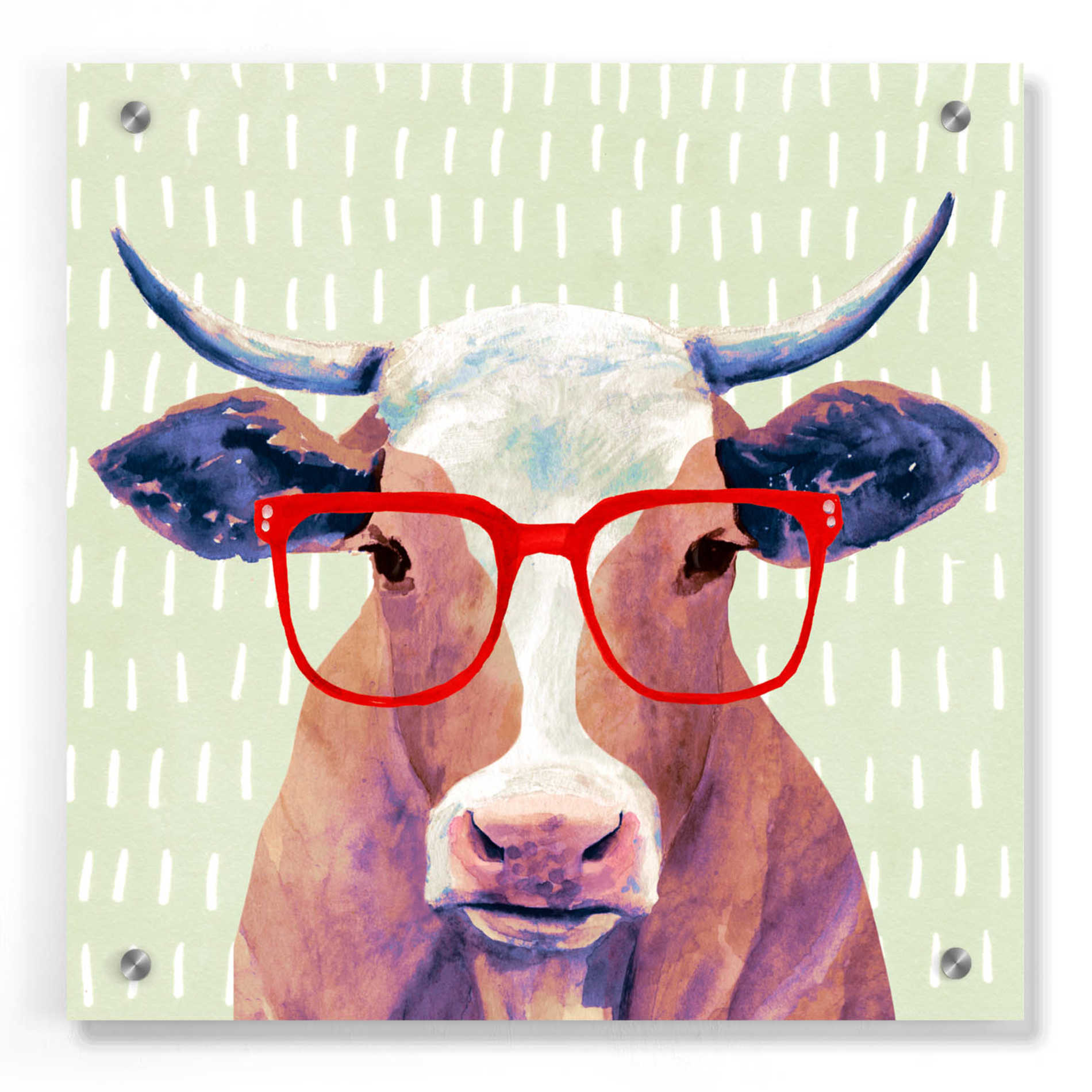 Epic Art 'Bespectacled Bovine I' by Victoria Borges, Acrylic Glass Wall Art,36x36