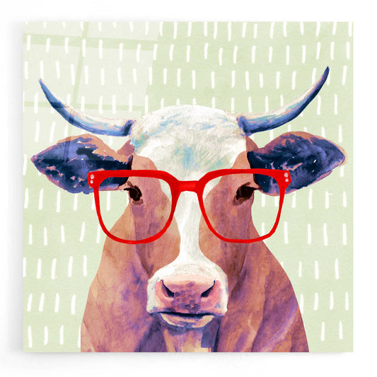 Epic Art 'Bespectacled Bovine I' by Victoria Borges, Acrylic Glass Wall Art