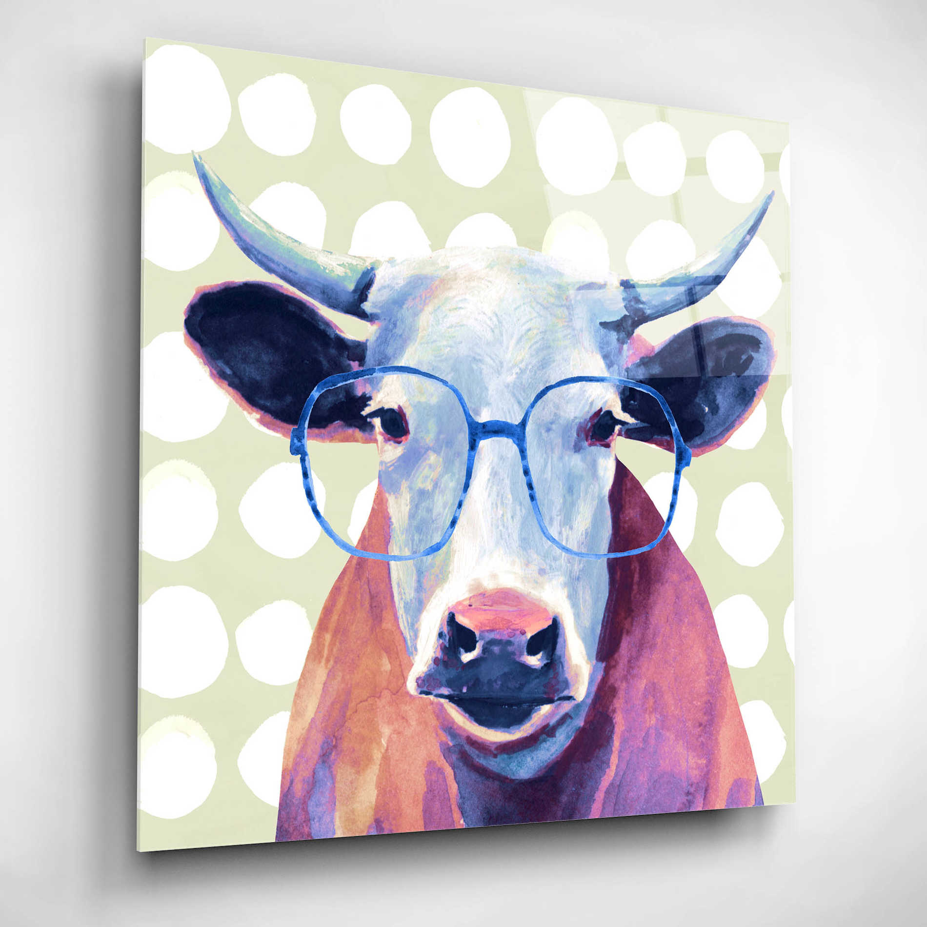 Epic Art 'Bespectacled Bovine II' by Victoria Borges, Acrylic Glass Wall Art,12x12