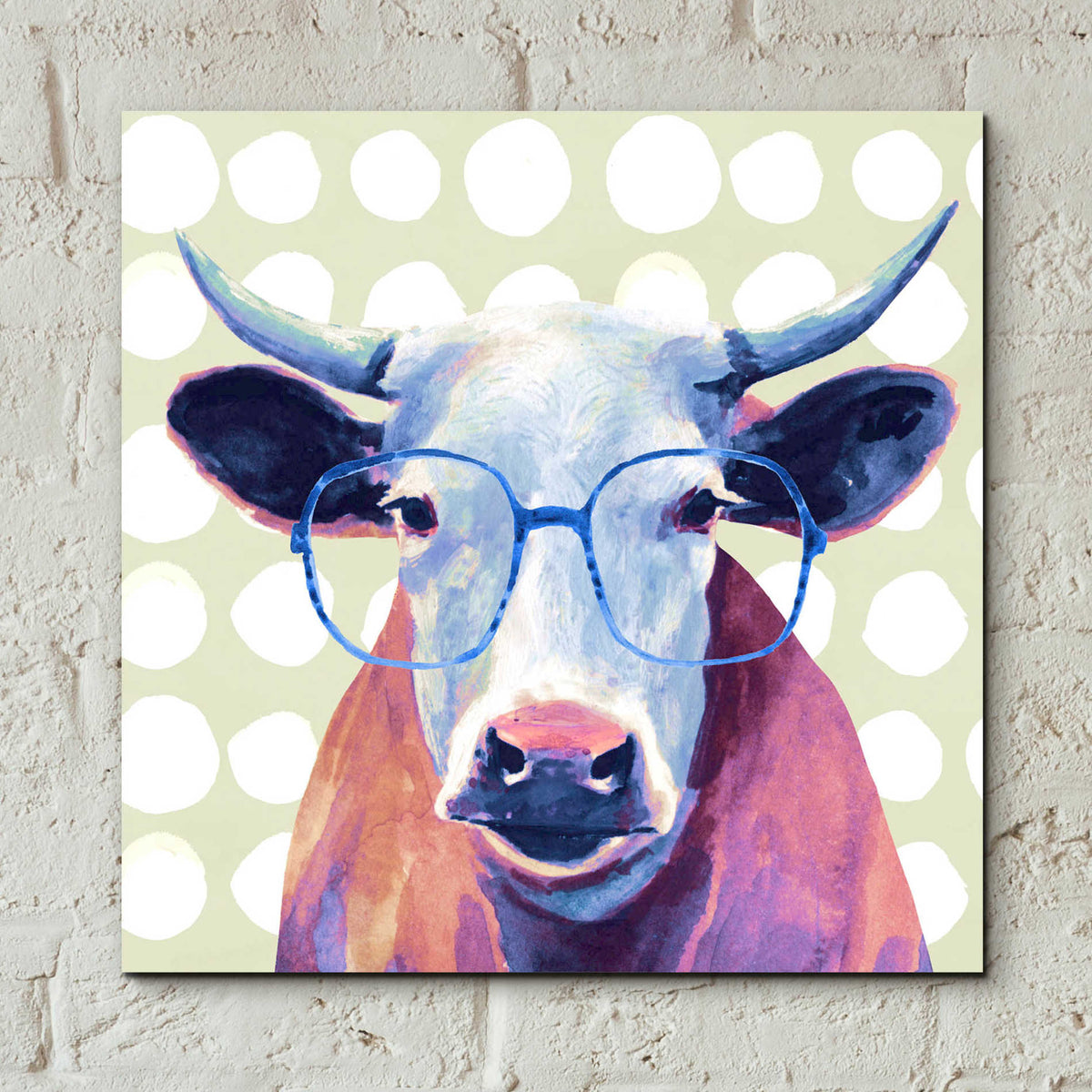 Epic Art 'Bespectacled Bovine II' by Victoria Borges, Acrylic Glass Wall Art,12x12
