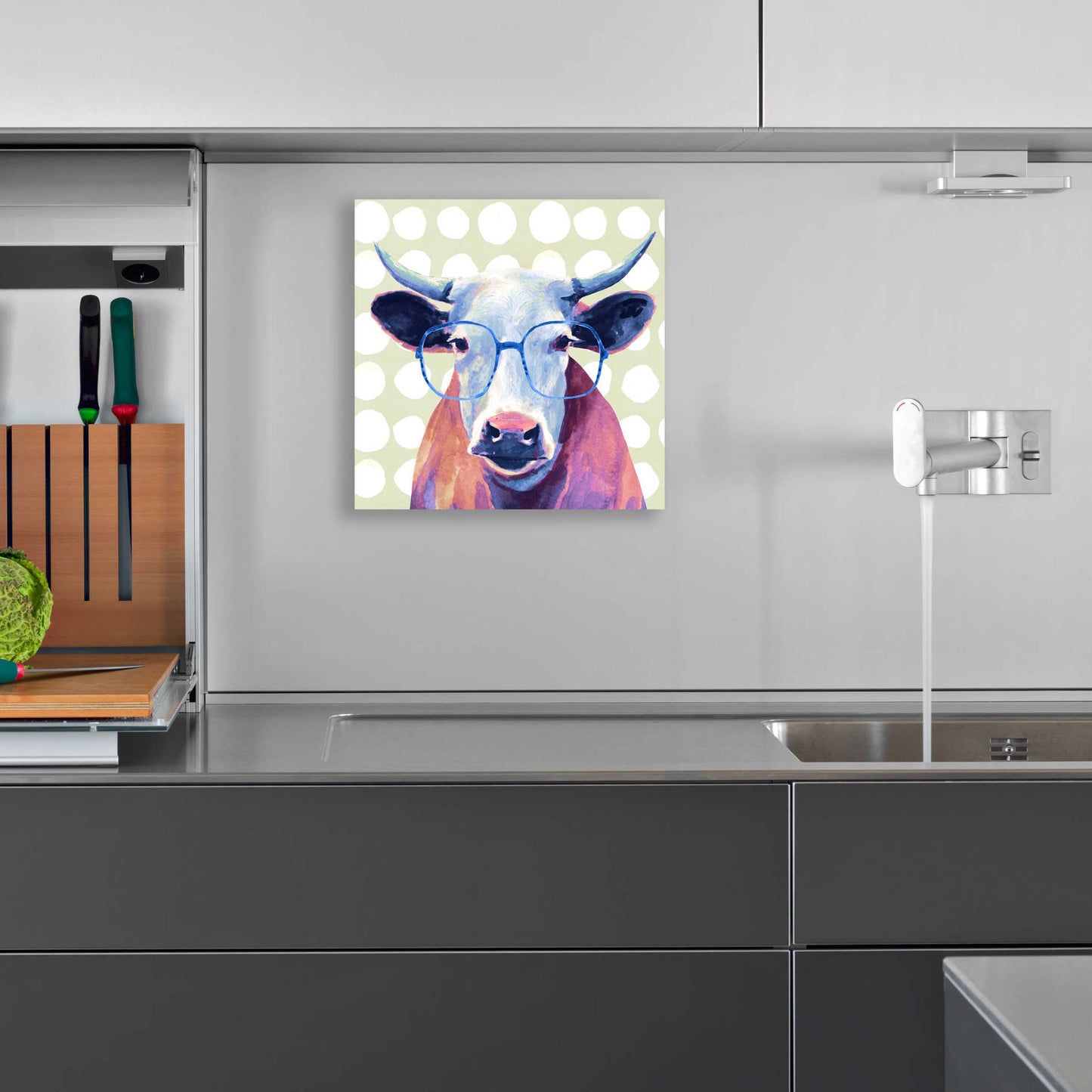 Epic Art 'Bespectacled Bovine II' by Victoria Borges, Acrylic Glass Wall Art,12x12